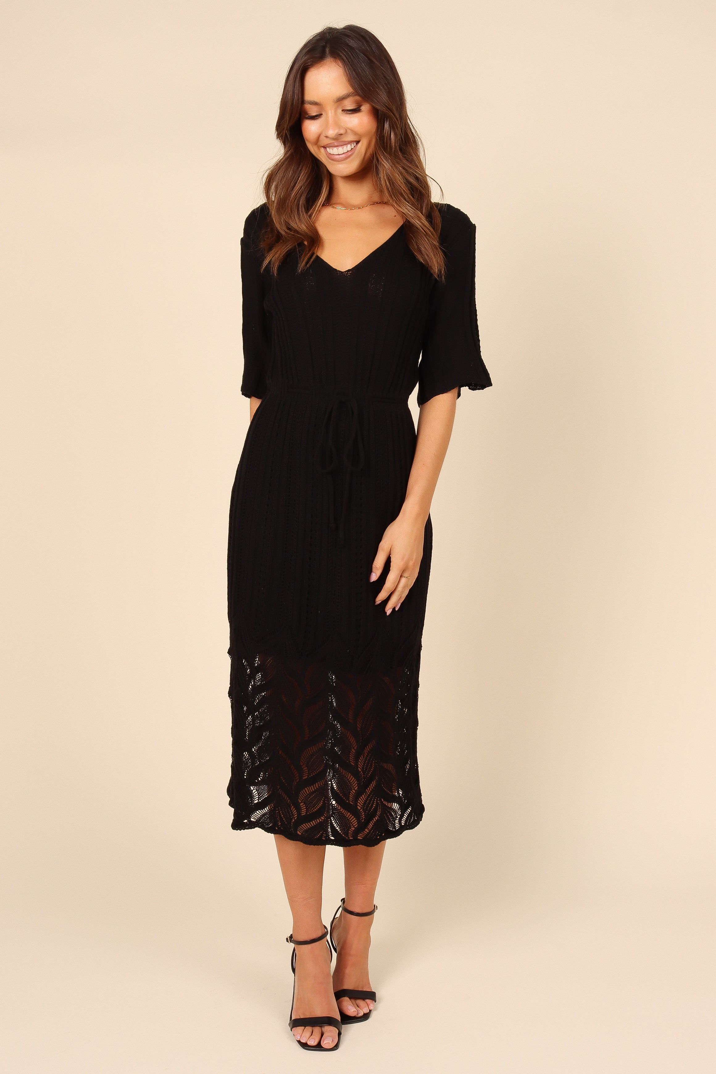 Natalie Crochet Midi Dress - Black sold by Petal & Pup