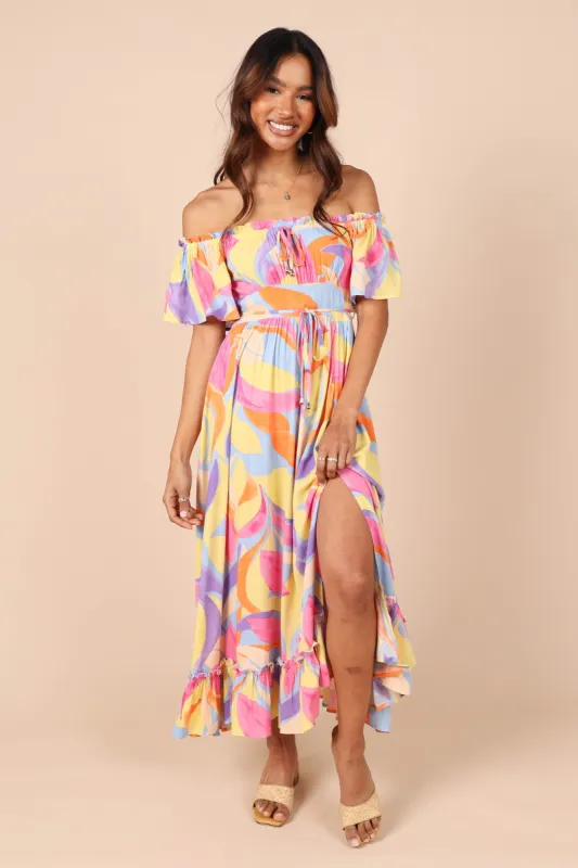 Luis Off Shoulder Maxi Dress - Multi Print sold by Petal & Pup