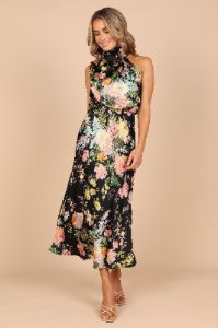 Anabelle Halter Neck Maxi Dress - Black Floral sold by Petal & Pup