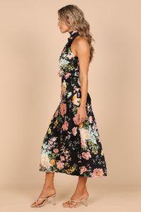 Anabelle Halter Neck Maxi Dress - Black Floral sold by Petal & Pup