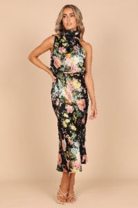 Anabelle Halter Neck Maxi Dress - Black Floral sold by Petal & Pup