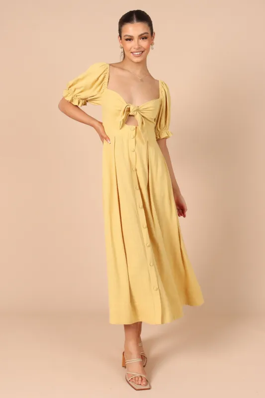 Kamea Tie Front Midi Dress - Mustard sold by Petal & Pup