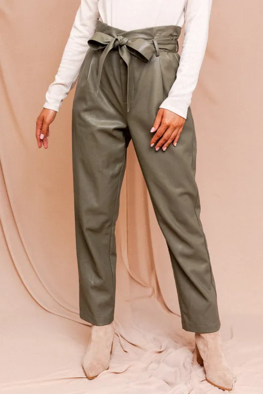 Hamilton Faux Leather Pants - Olive sold by Petal & Pup
