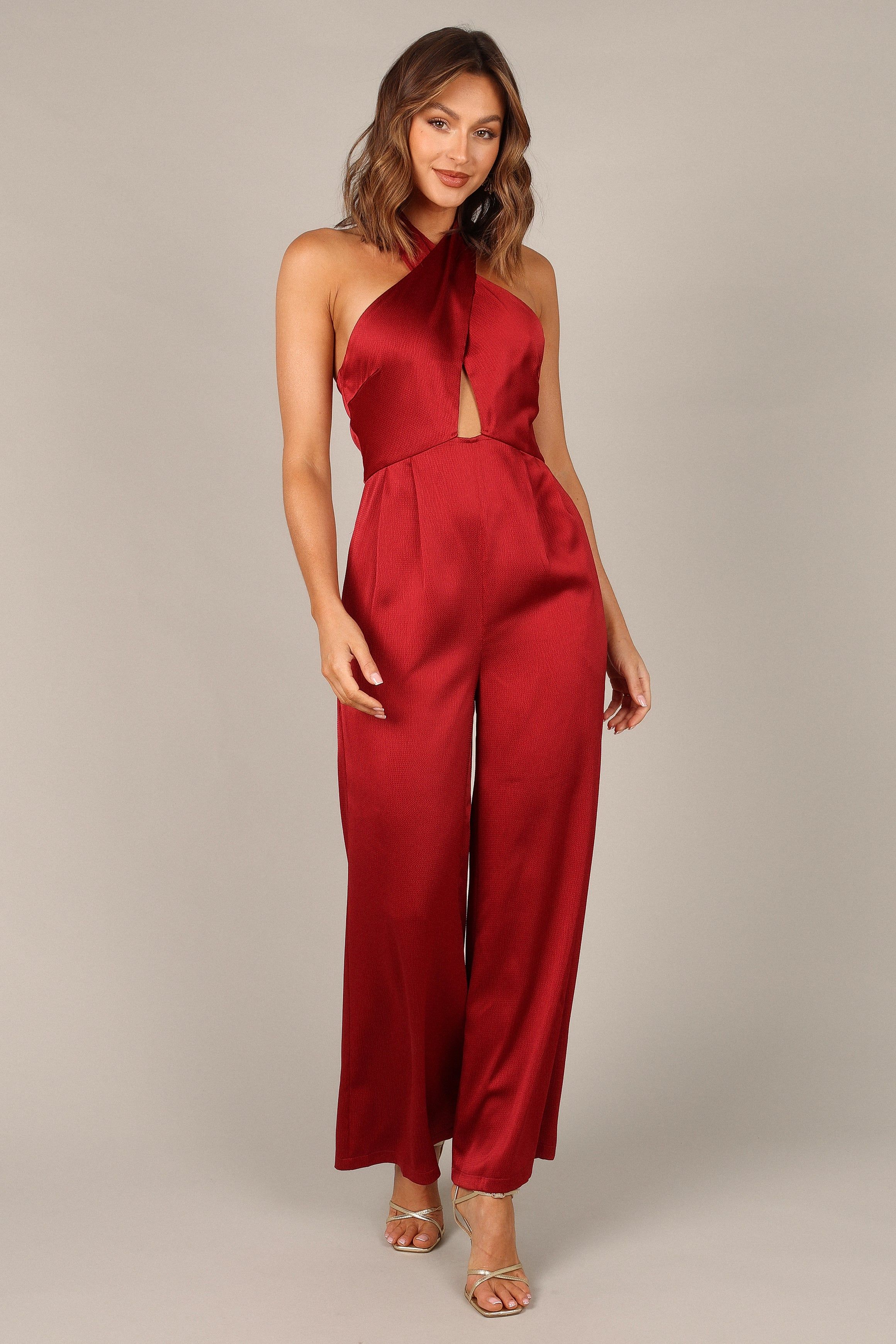 Dixie Halter Jumpsuit - Burgundy sold by Petal & Pup