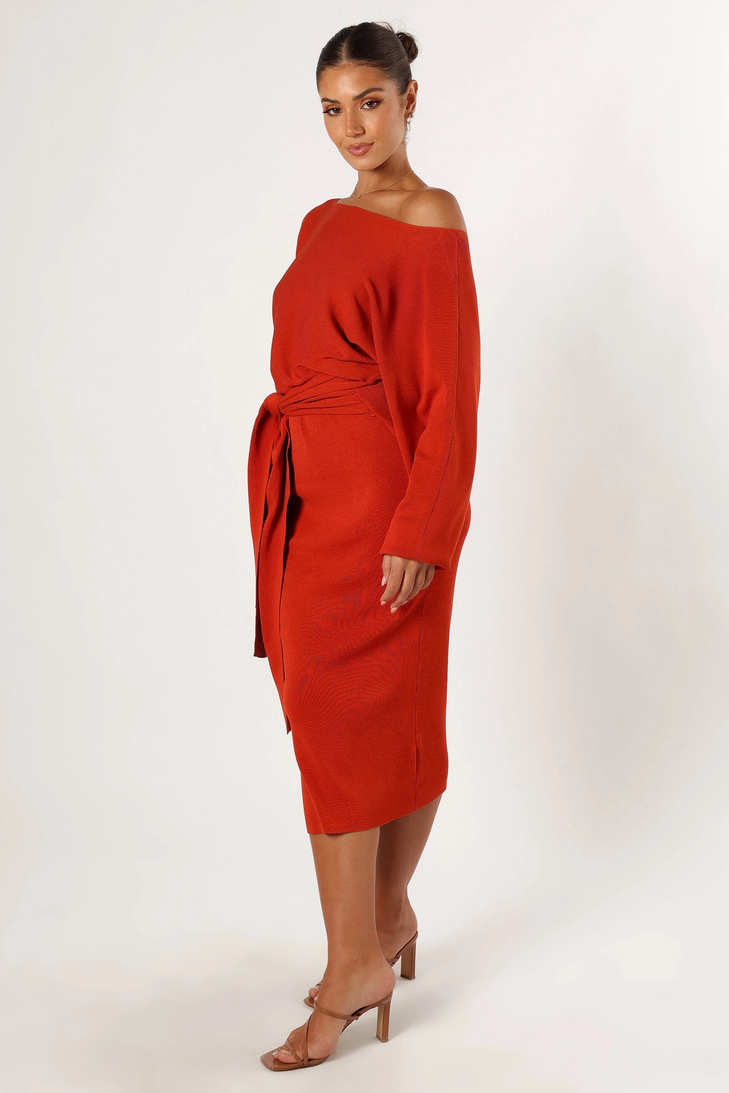 Prancer Off Shoulder Midi Dress - Red sold by Petal & Pup product image thumbnail 3