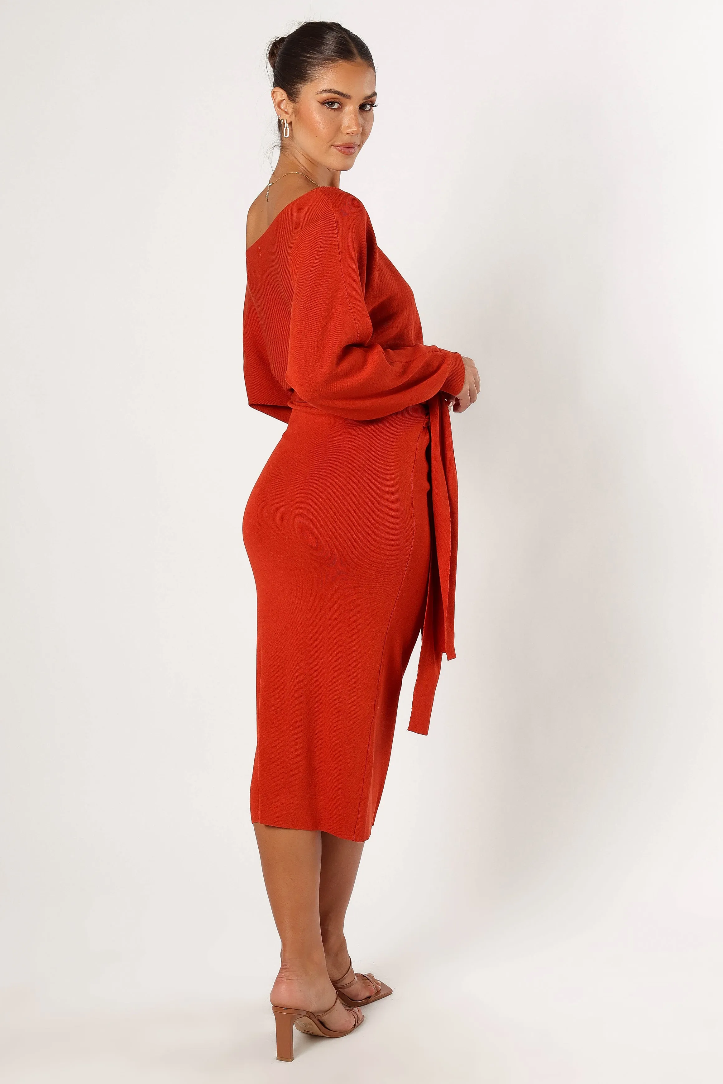 Prancer Off Shoulder Midi Dress - Red sold by Petal & Pup product image thumbnail 4