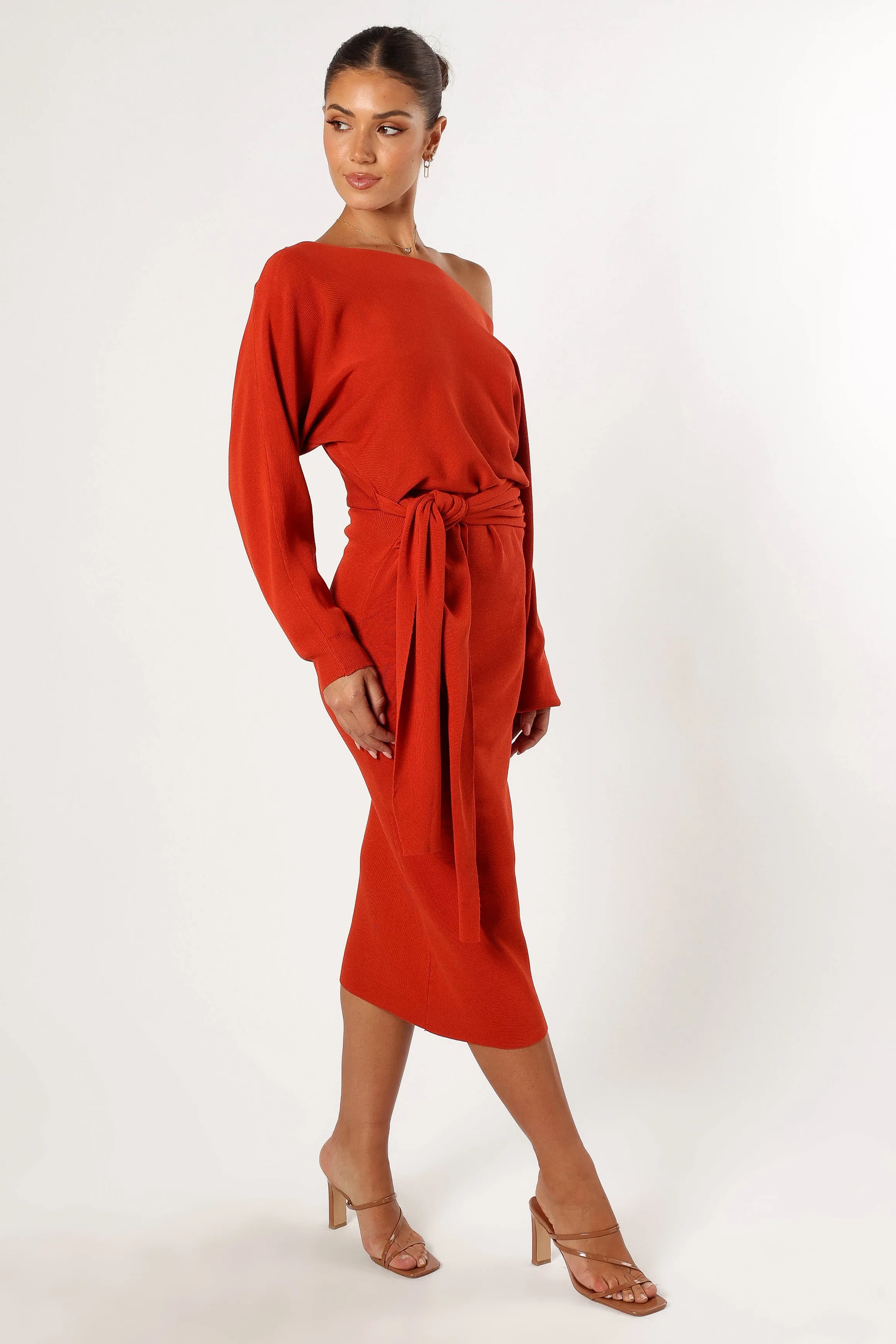 Prancer Off Shoulder Midi Dress - Red sold by Petal & Pup product image thumbnail 5