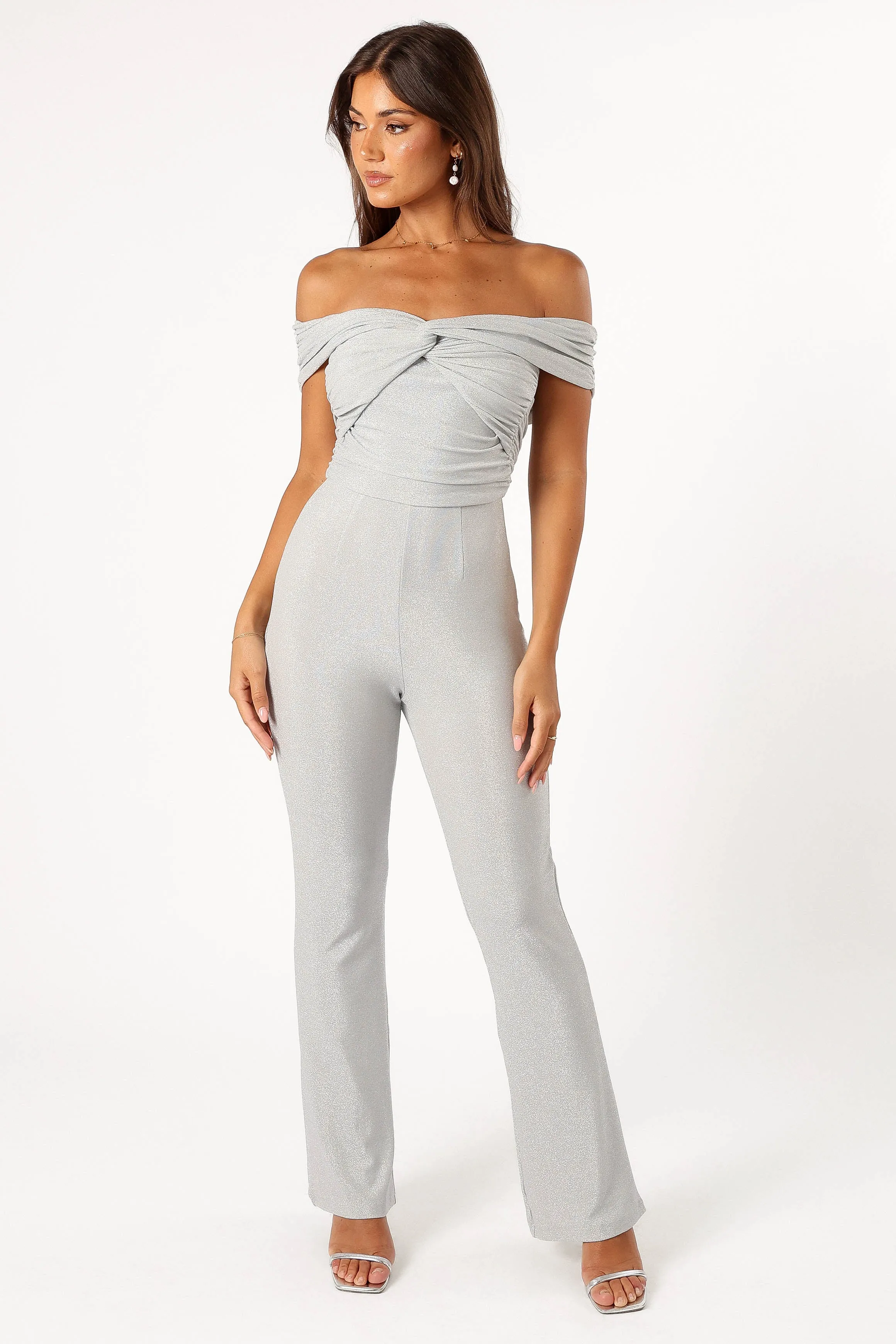 Sharnie Off Shoulder Jumpsuit - Silver sold by Petal & Pup product image thumbnail 4