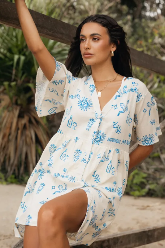 Elias Mini Dress - Beige Blue sold by Petal & Pup