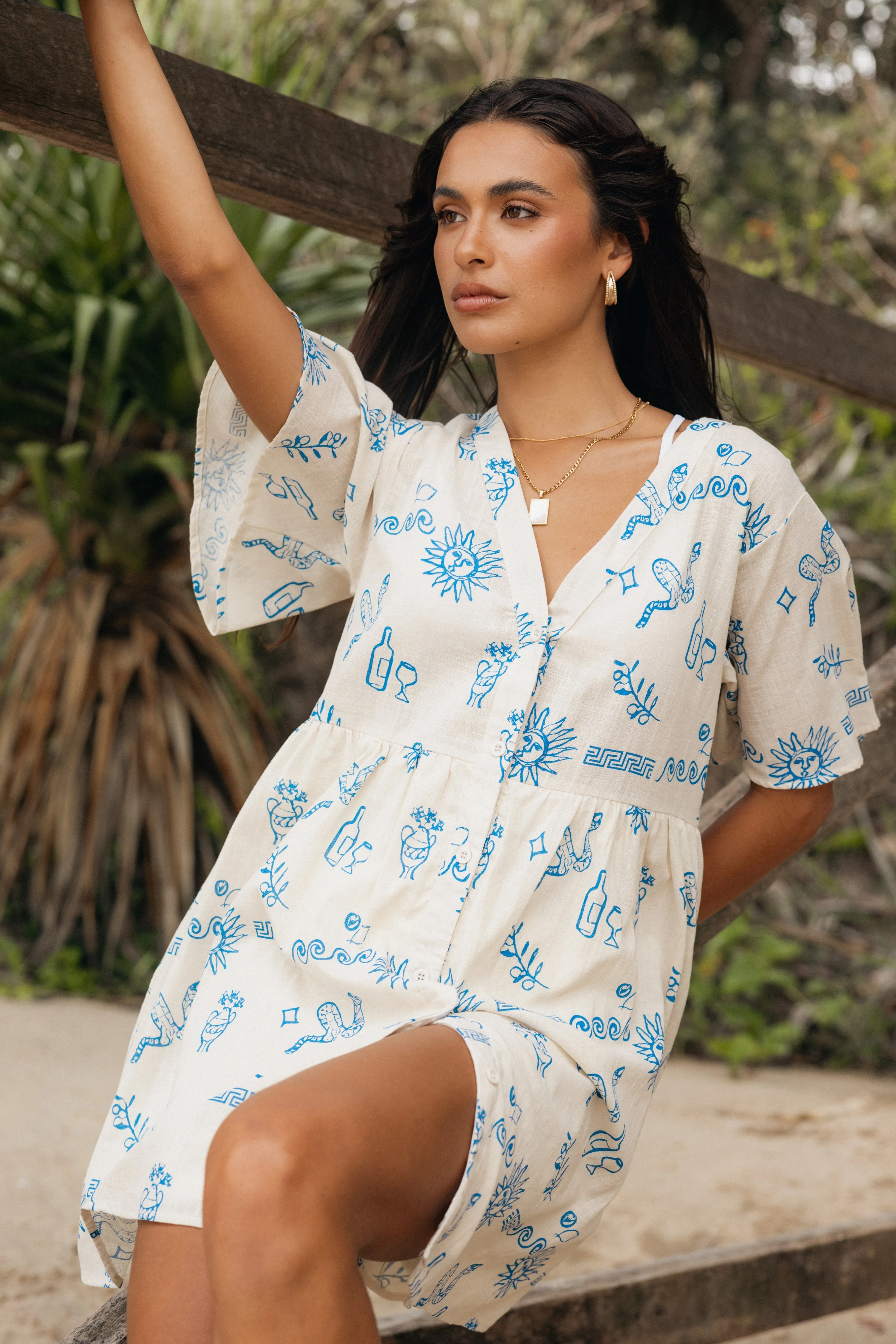 Elias Mini Dress - Beige Blue sold by Petal & Pup