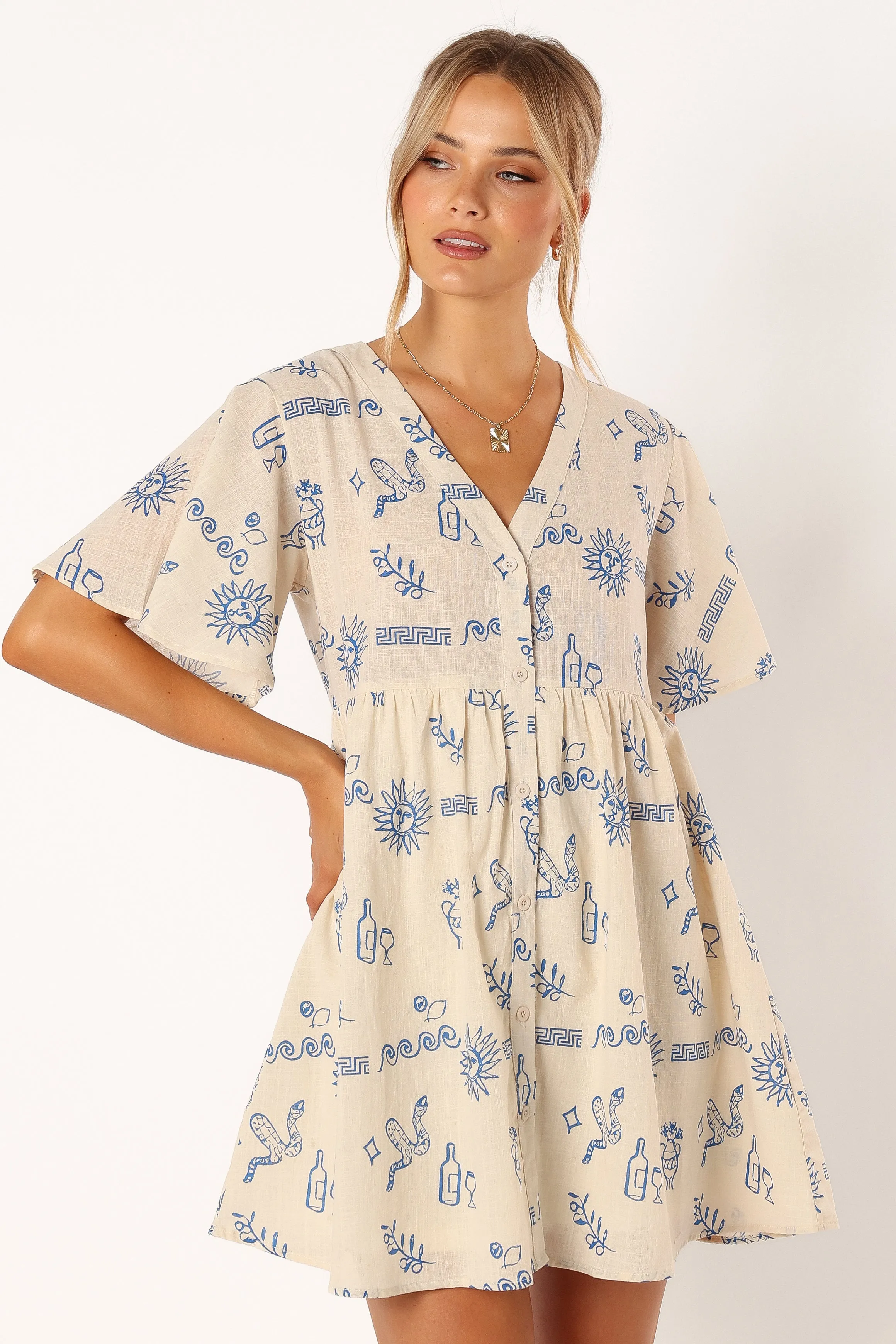 Elias Mini Dress - Beige Blue sold by Petal & Pup product image thumbnail 3