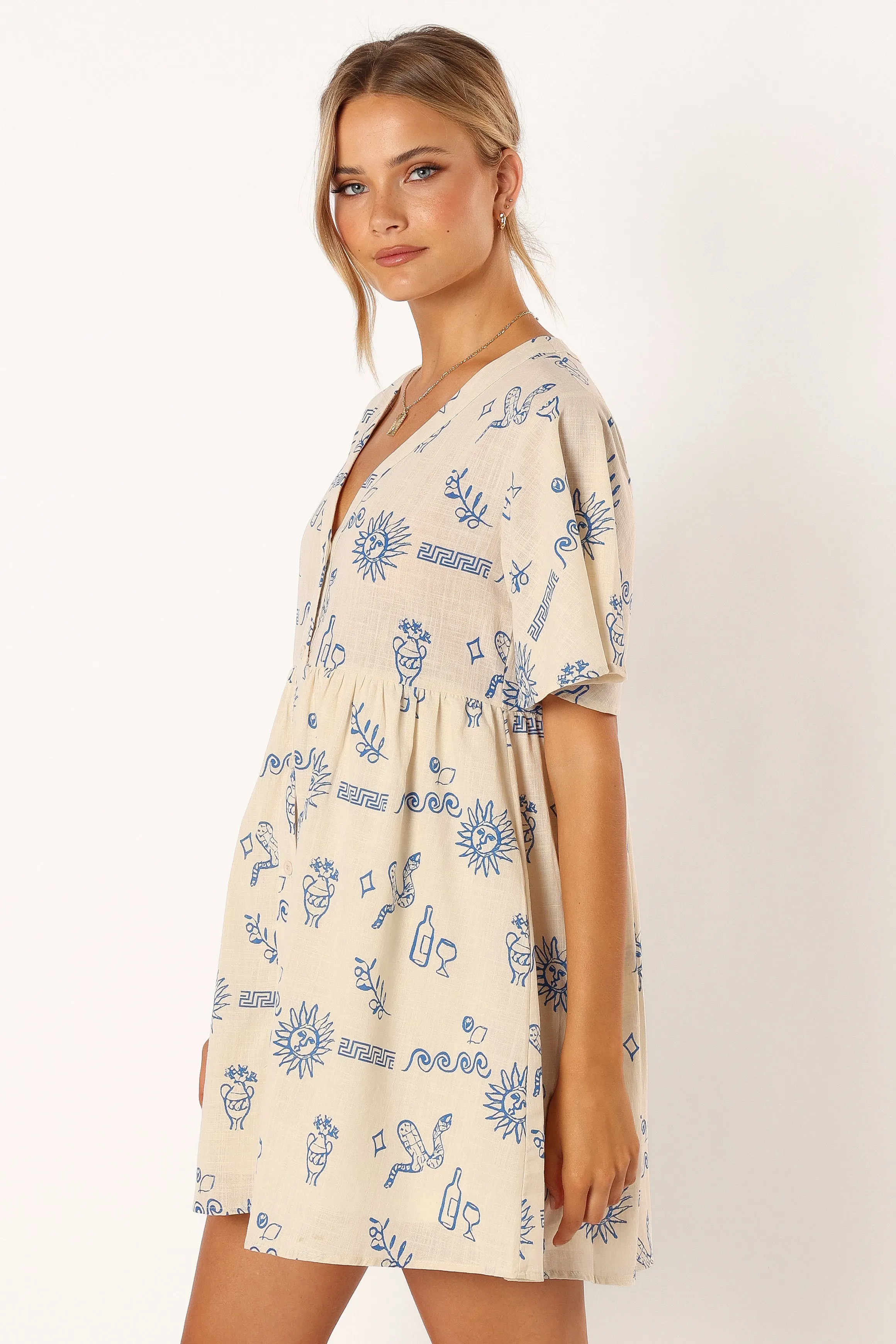 Elias Mini Dress - Beige Blue sold by Petal & Pup product image thumbnail 4
