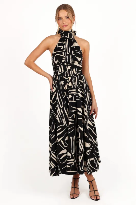 Jennifer Halterneck Maxi Dress - Black/White sold by Petal & Pup