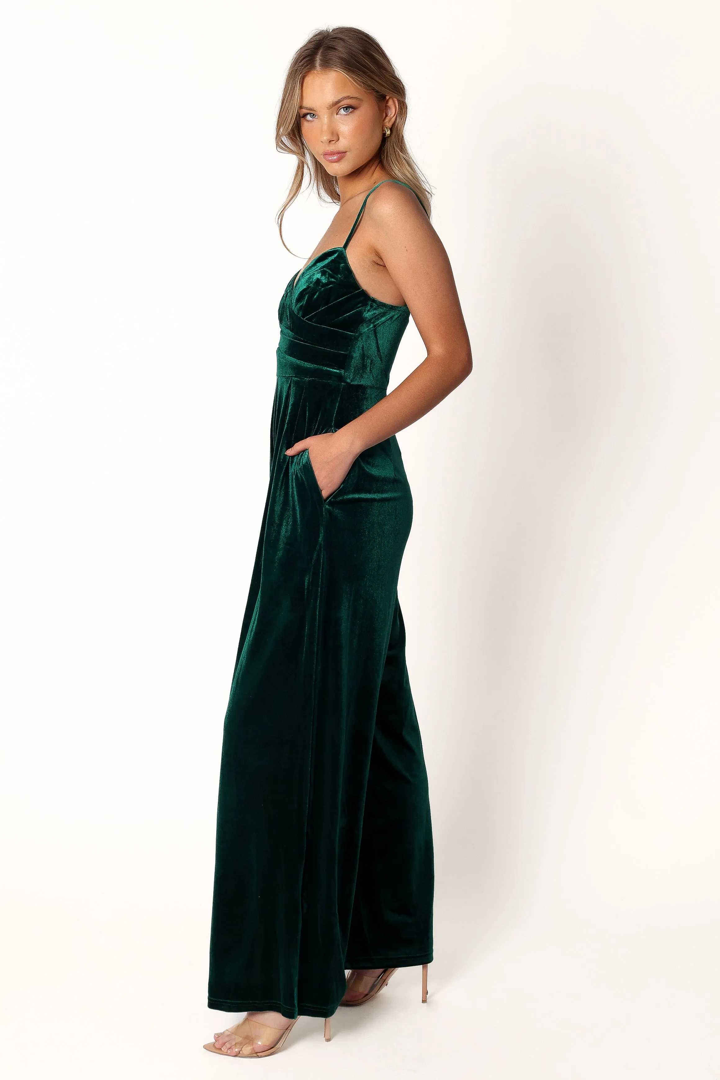 Quinnie Velvet Jumpsuit - Emerald sold by Petal & Pup product image thumbnail 4