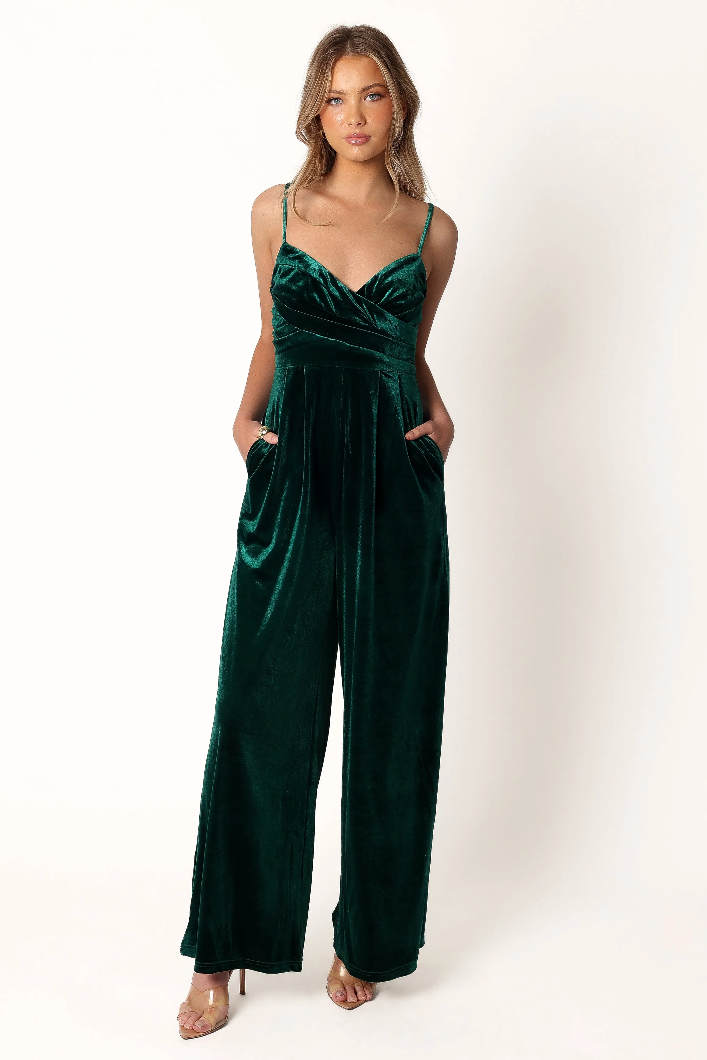 Quinnie Velvet Jumpsuit - Emerald sold by Petal & Pup product image thumbnail 3