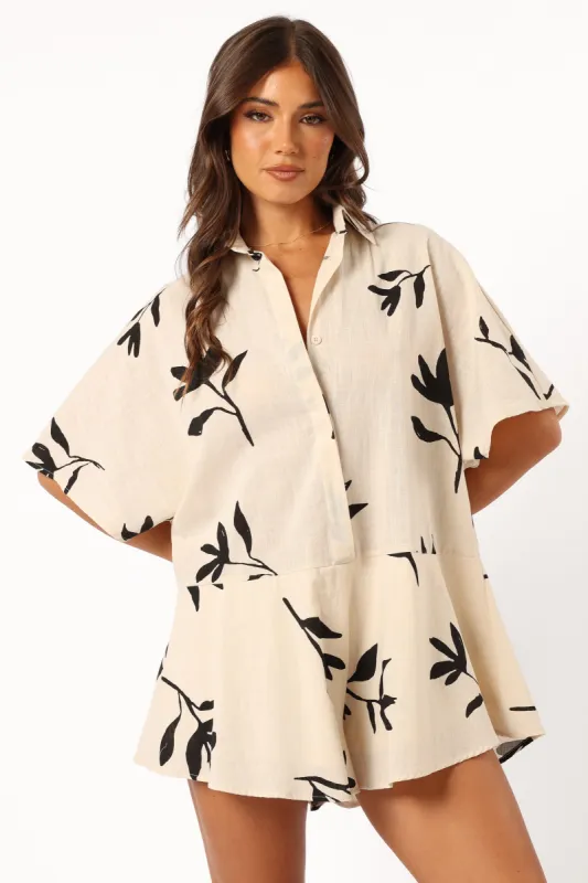 Sebastian Romper - White Black Print sold by Petal & Pup