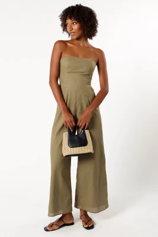 Jodie Strapless Jumpsuit - Olive sold by Petal & Pup
