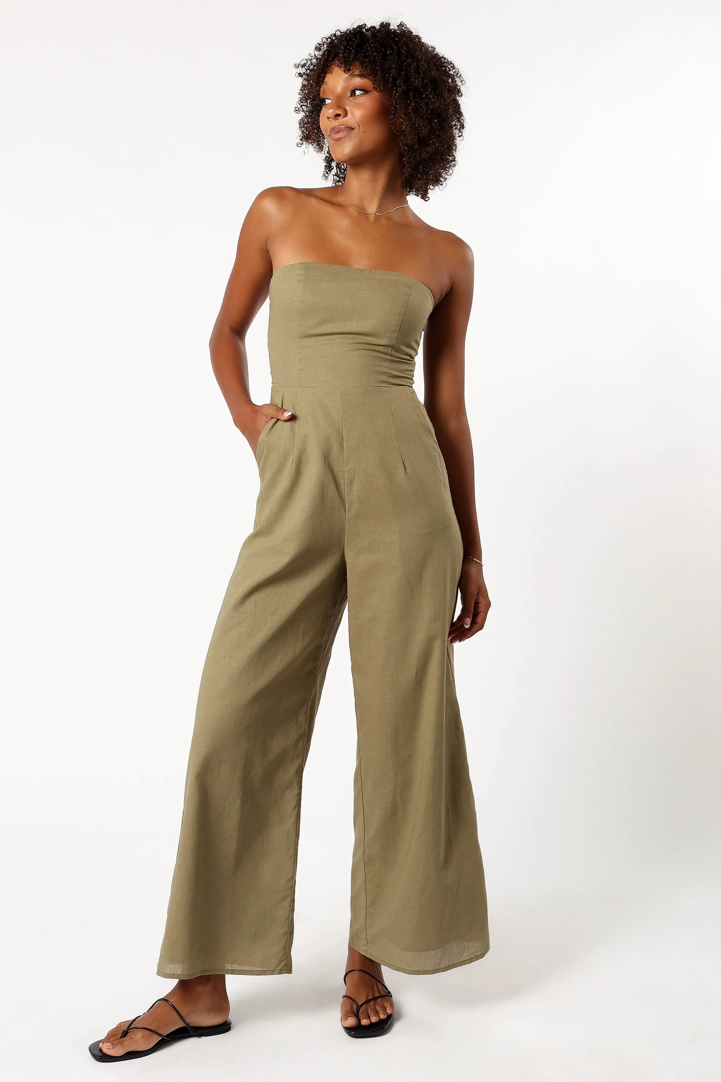 Jodie Strapless Jumpsuit - Olive sold by Petal & Pup product image thumbnail 2
