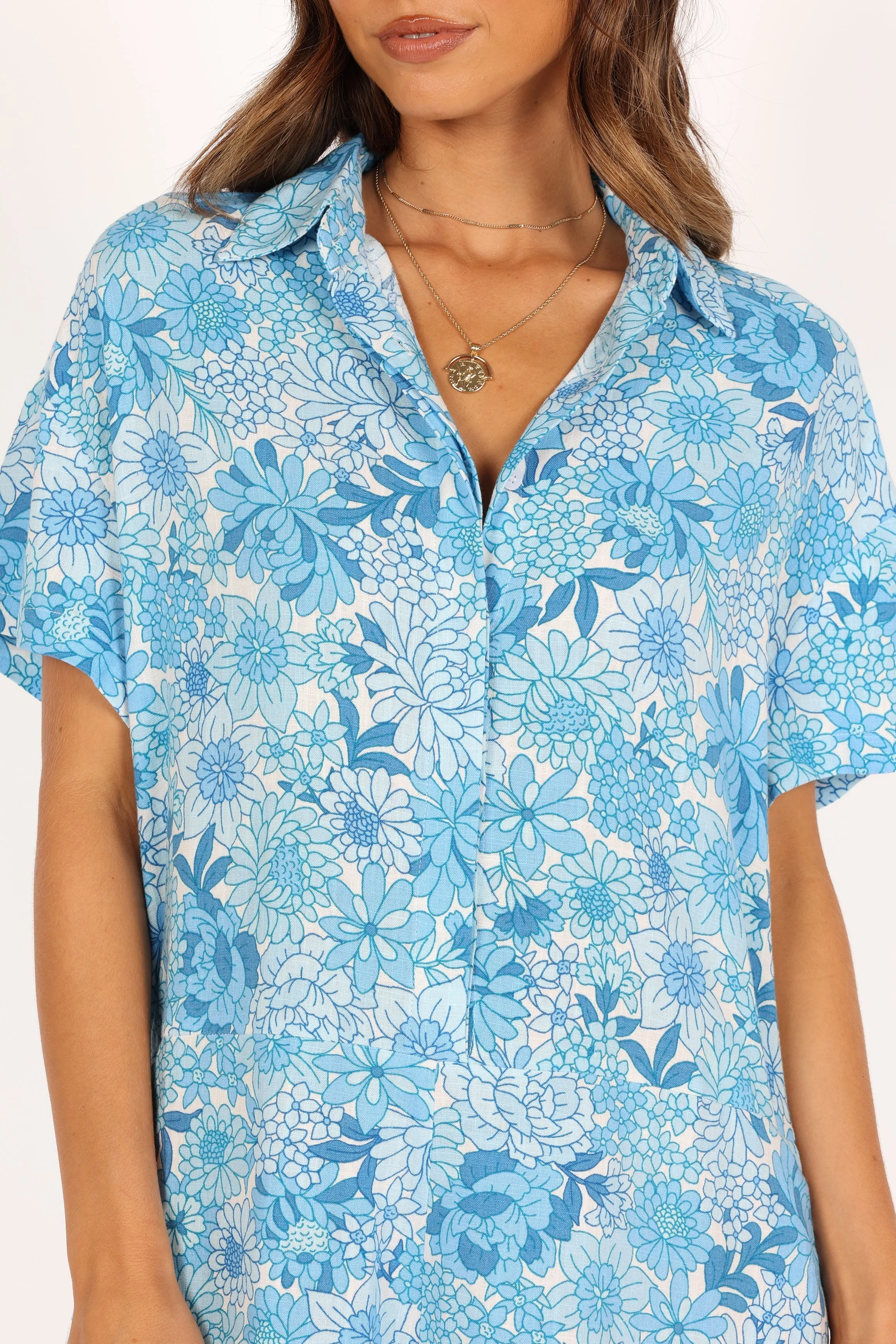 Emily Button Through Romper - Blue Floral sold by Petal & Pup product image thumbnail 3
