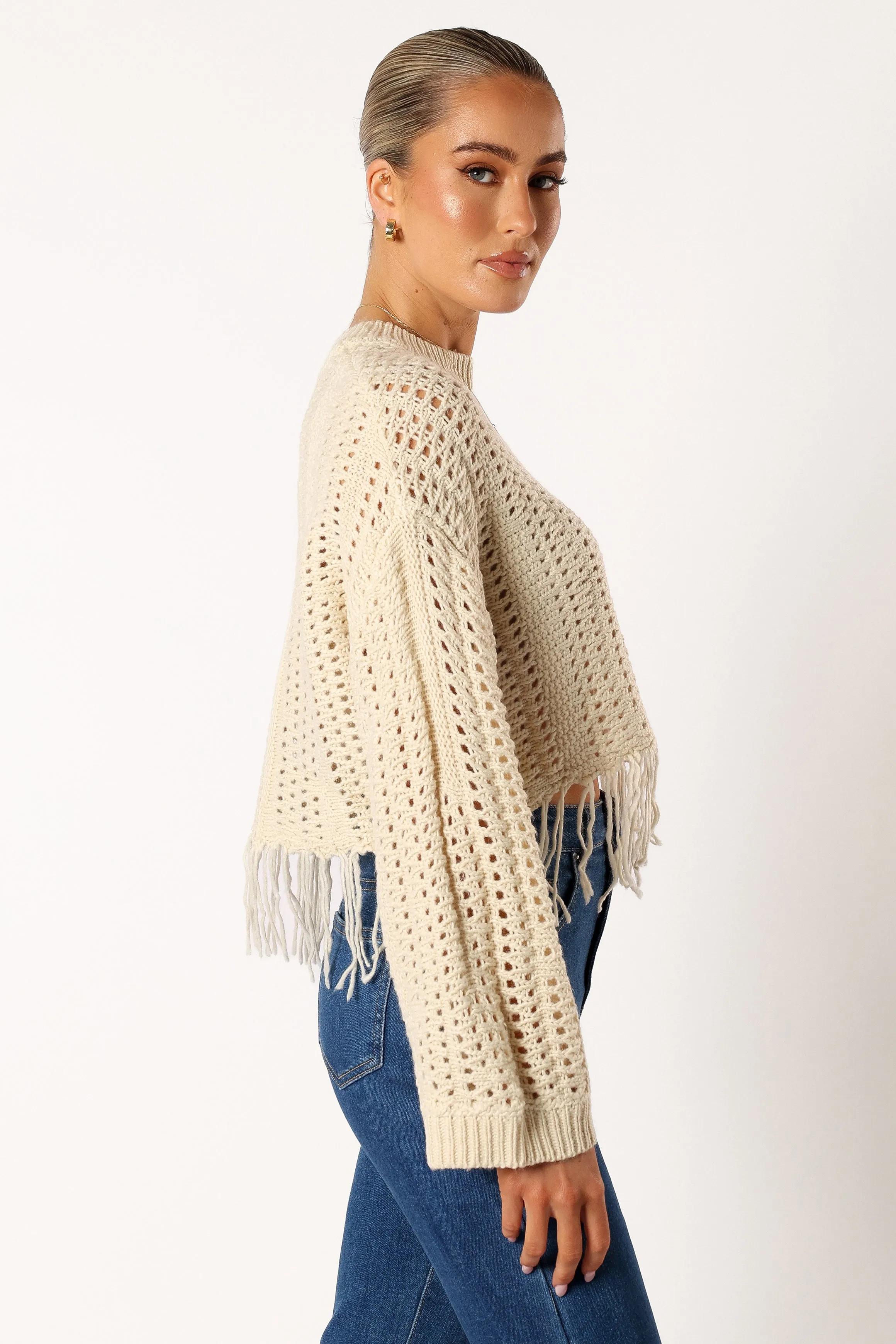 Katalina Fringe Crop Knit Sweater - Cream sold by Petal & Pup product image thumbnail 5