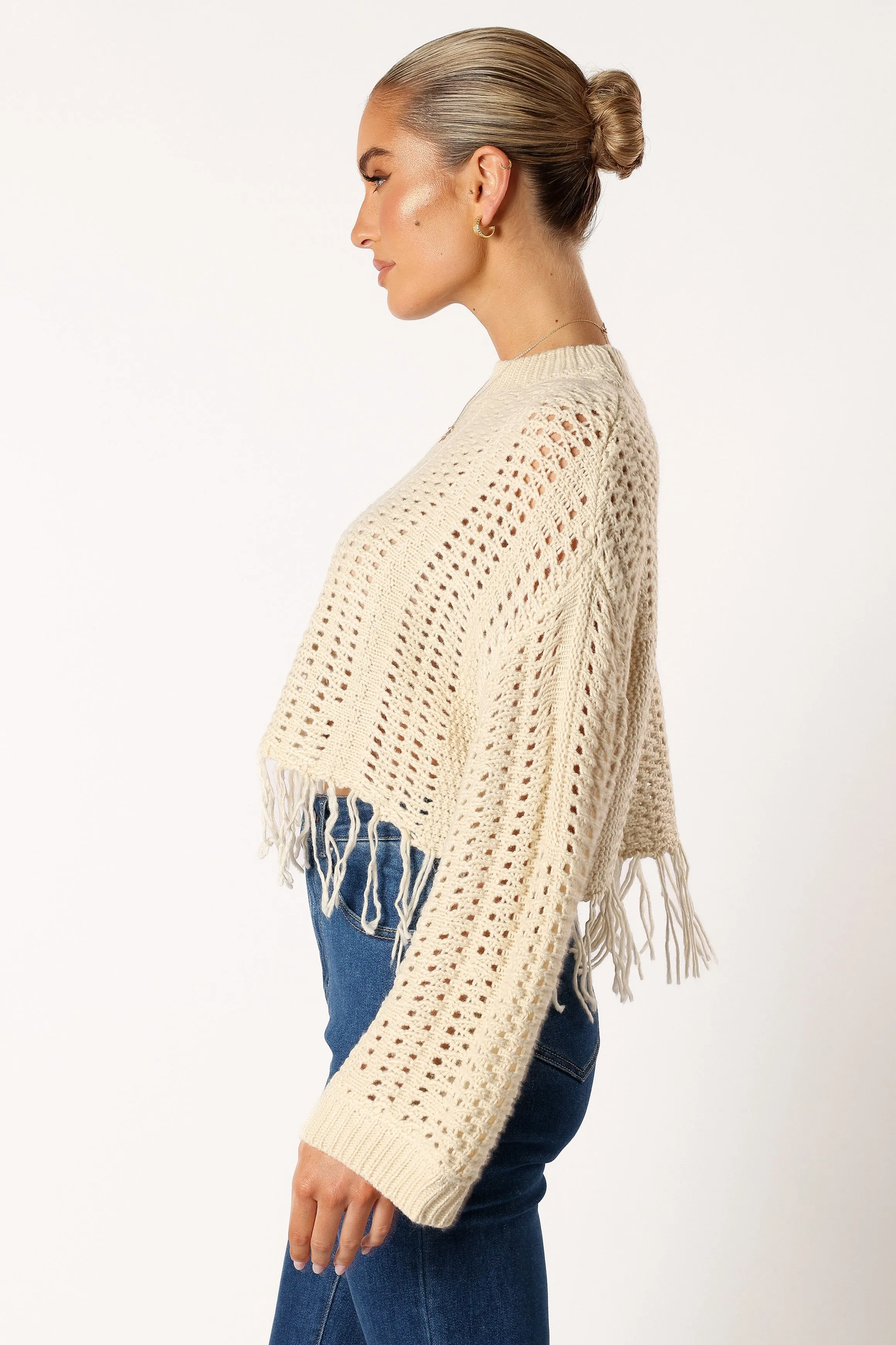 Katalina Fringe Crop Knit Sweater - Cream sold by Petal & Pup product image thumbnail 3