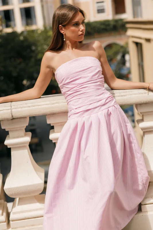 Avalee Strapless Maxi Dress - Pink Stripe sold by Petal & Pup