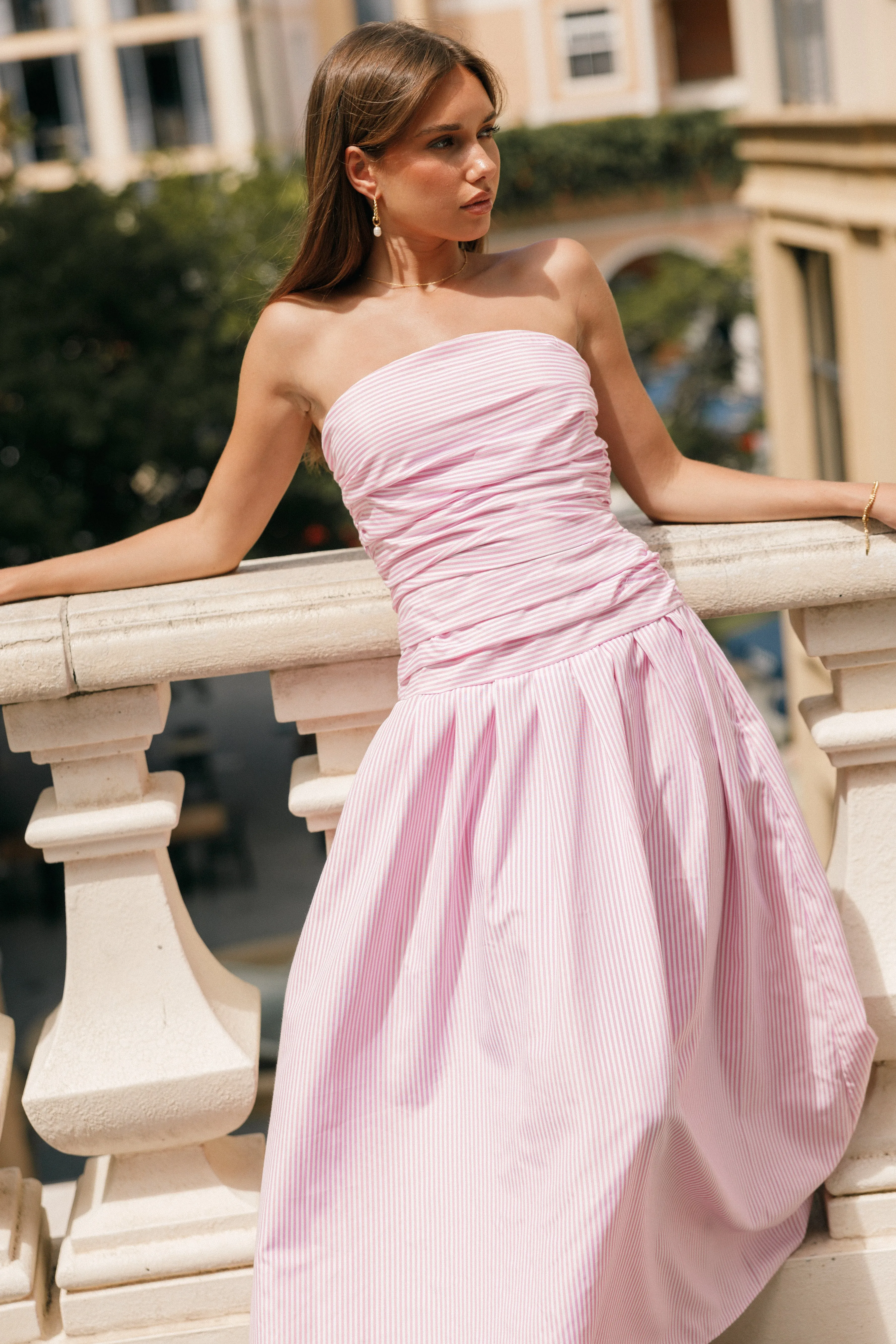 Avalee Strapless Maxi Dress - Pink Stripe sold by Petal & Pup