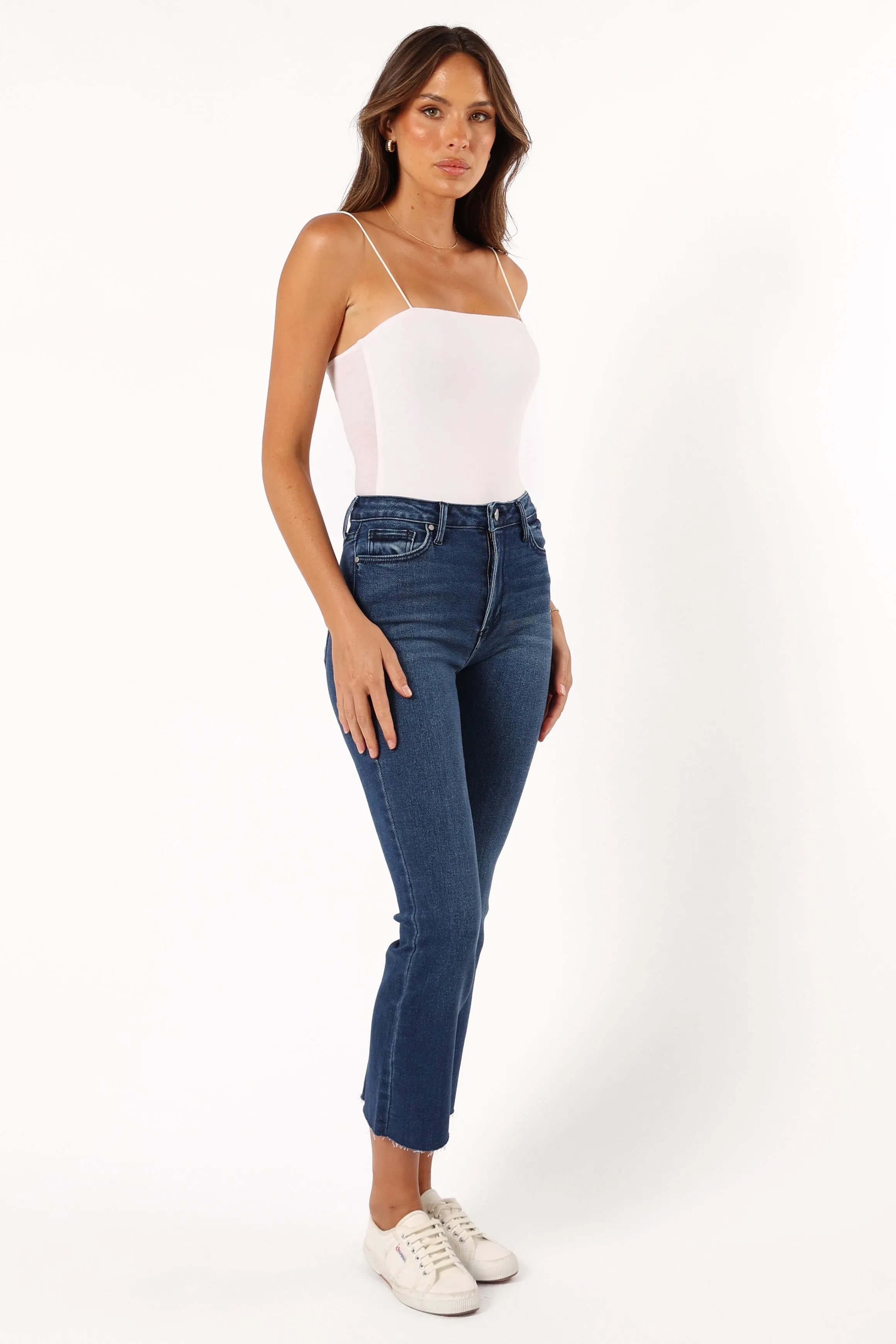 Luna High Rise Tonal Crop Flare Jean - Dark Denim sold by Petal & Pup product image thumbnail 5