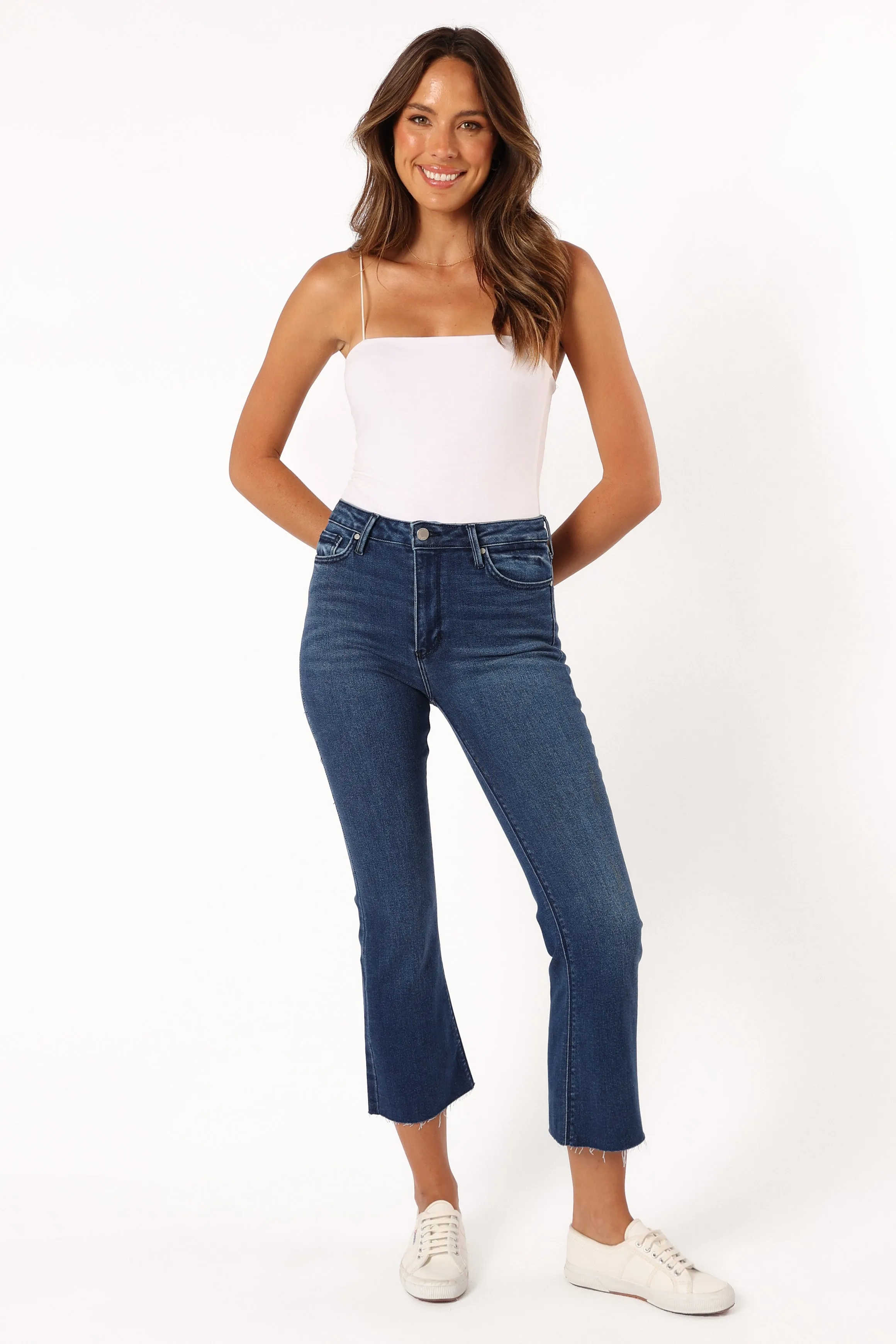 Luna High Rise Tonal Crop Flare Jean - Dark Denim sold by Petal & Pup product image thumbnail 2