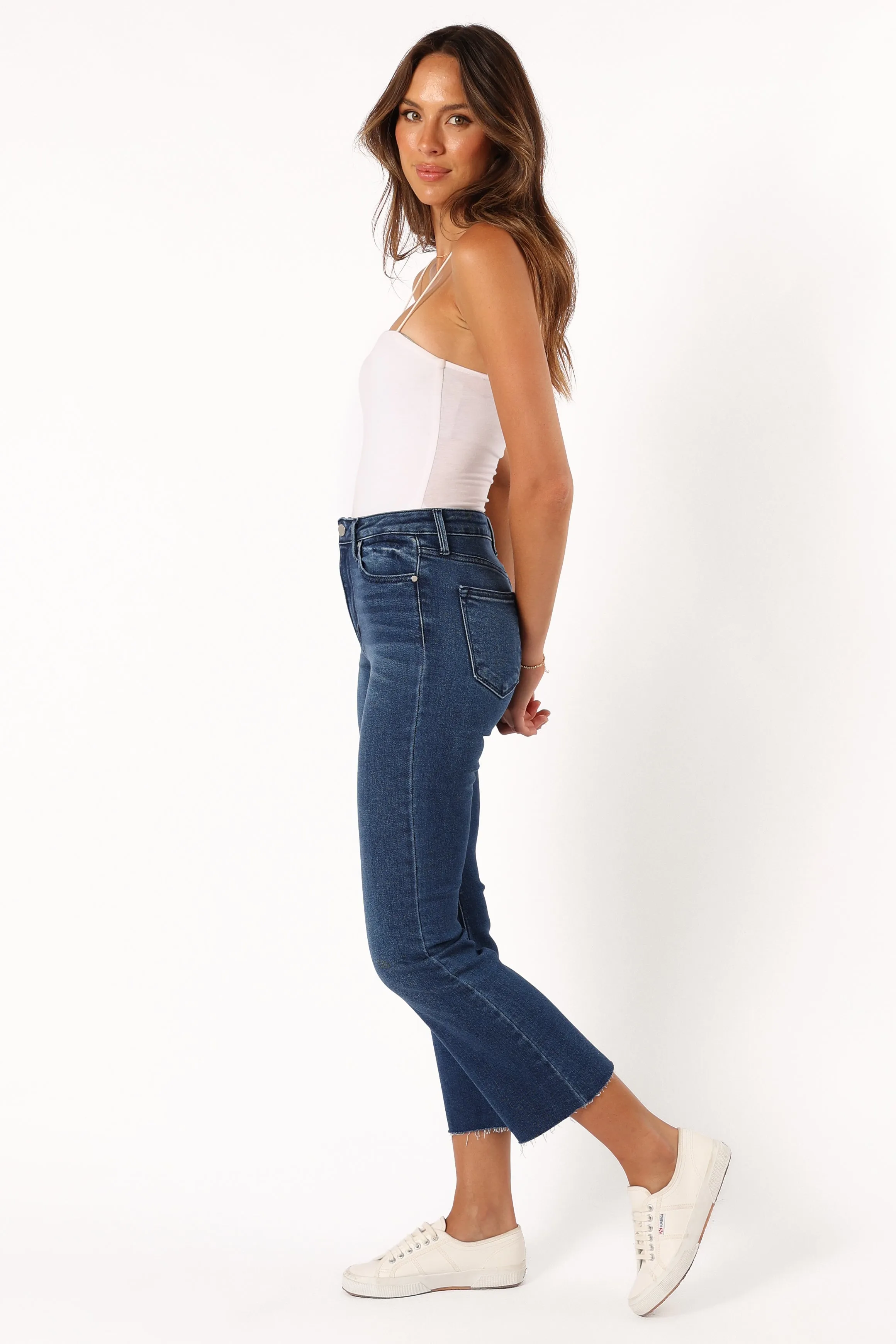 Luna High Rise Tonal Crop Flare Jean - Dark Denim sold by Petal & Pup product image thumbnail 3