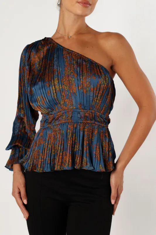 Zora One Shoulder Top - Teal/Mustard sold by Petal & Pup