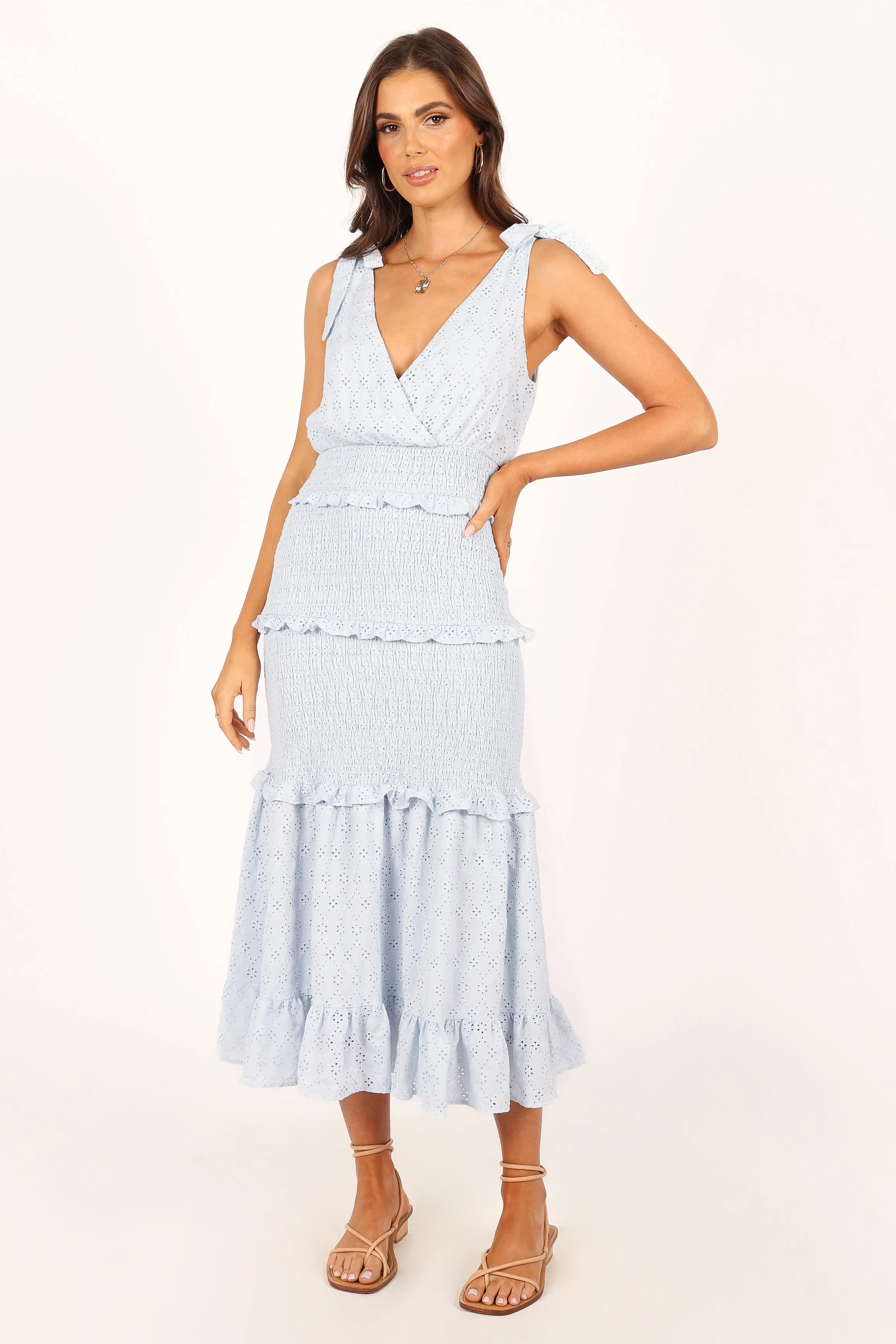 Claudia Ruffle Midi Dress - Blue sold by Petal & Pup product image thumbnail 5