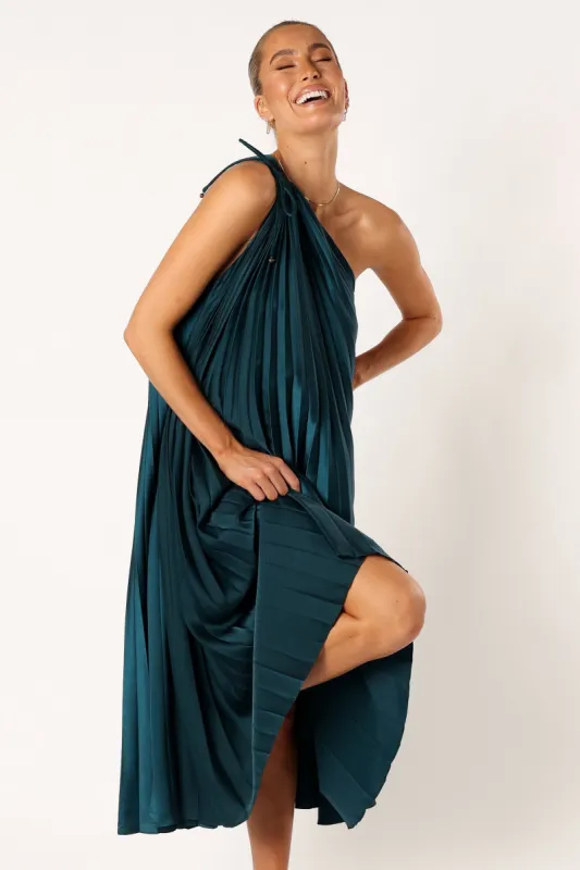 Selena One Shoulder Midi Dress - Emerald sold by Petal & Pup