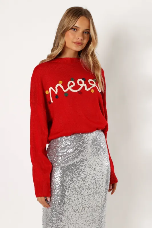 Merry Embellished Knit Sweater - Red sold by Petal & Pup