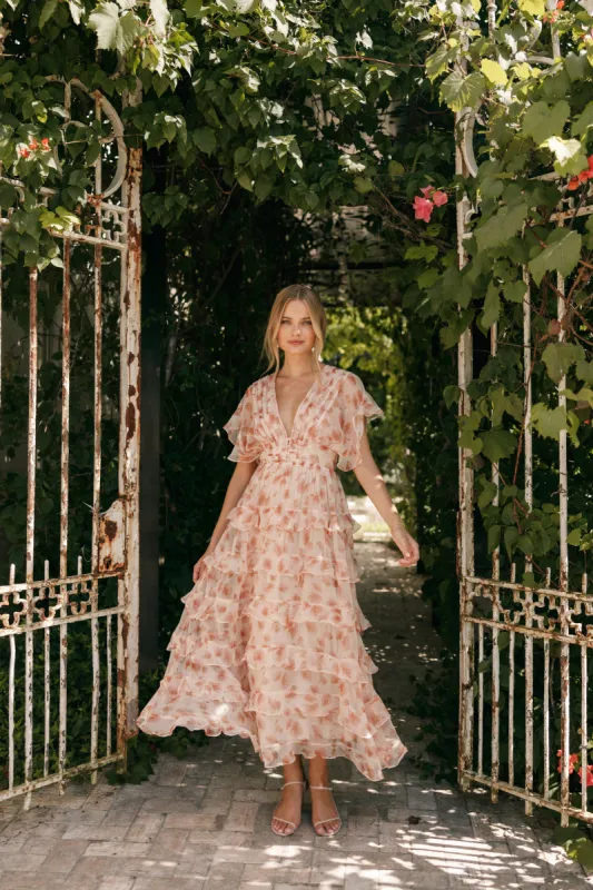 Wendi Ruffle Dress - Dark Peach Floral sold by Petal & Pup
