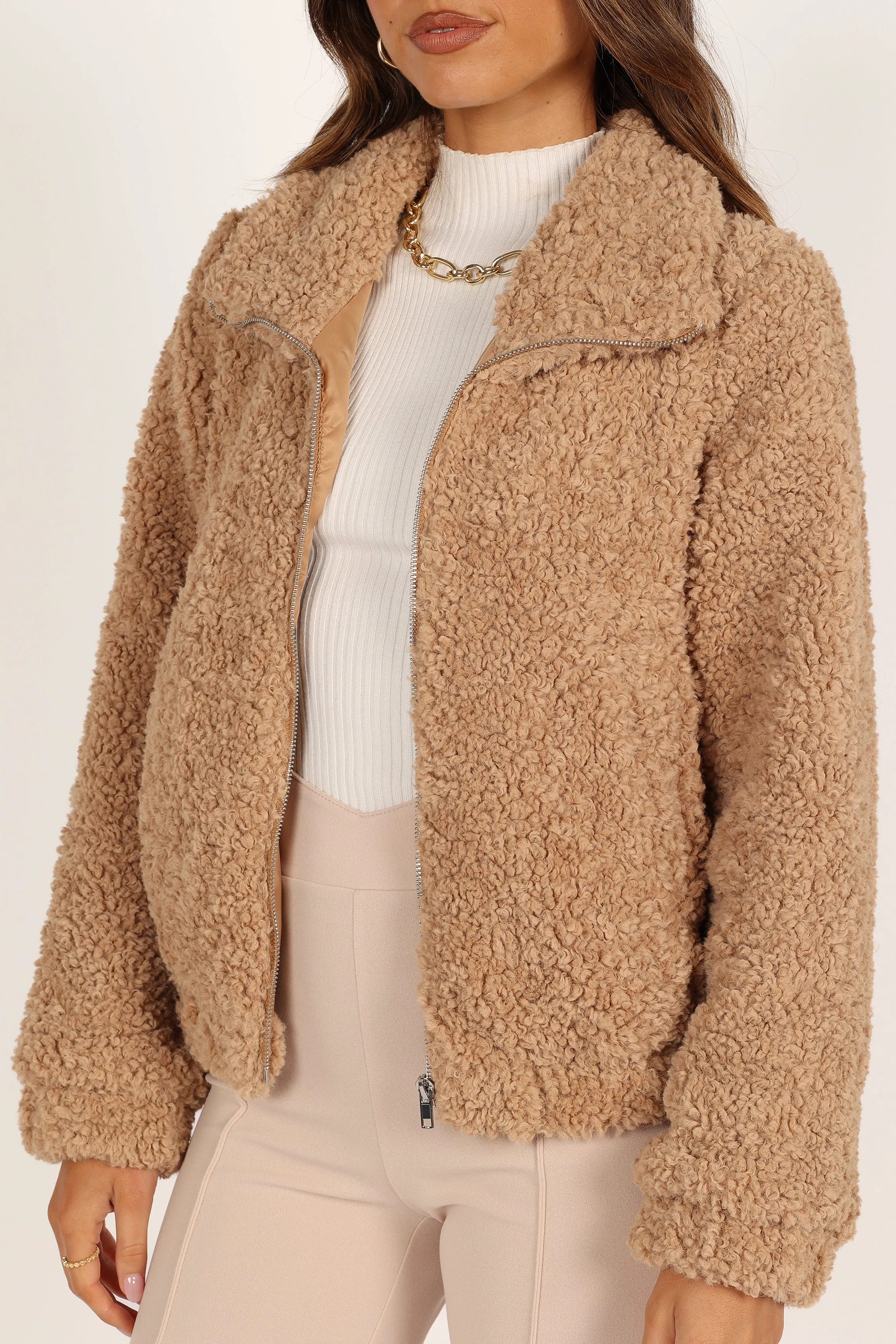 Lucia Zip Front Teddy Jacket - Camel sold by Petal & Pup product image thumbnail 3