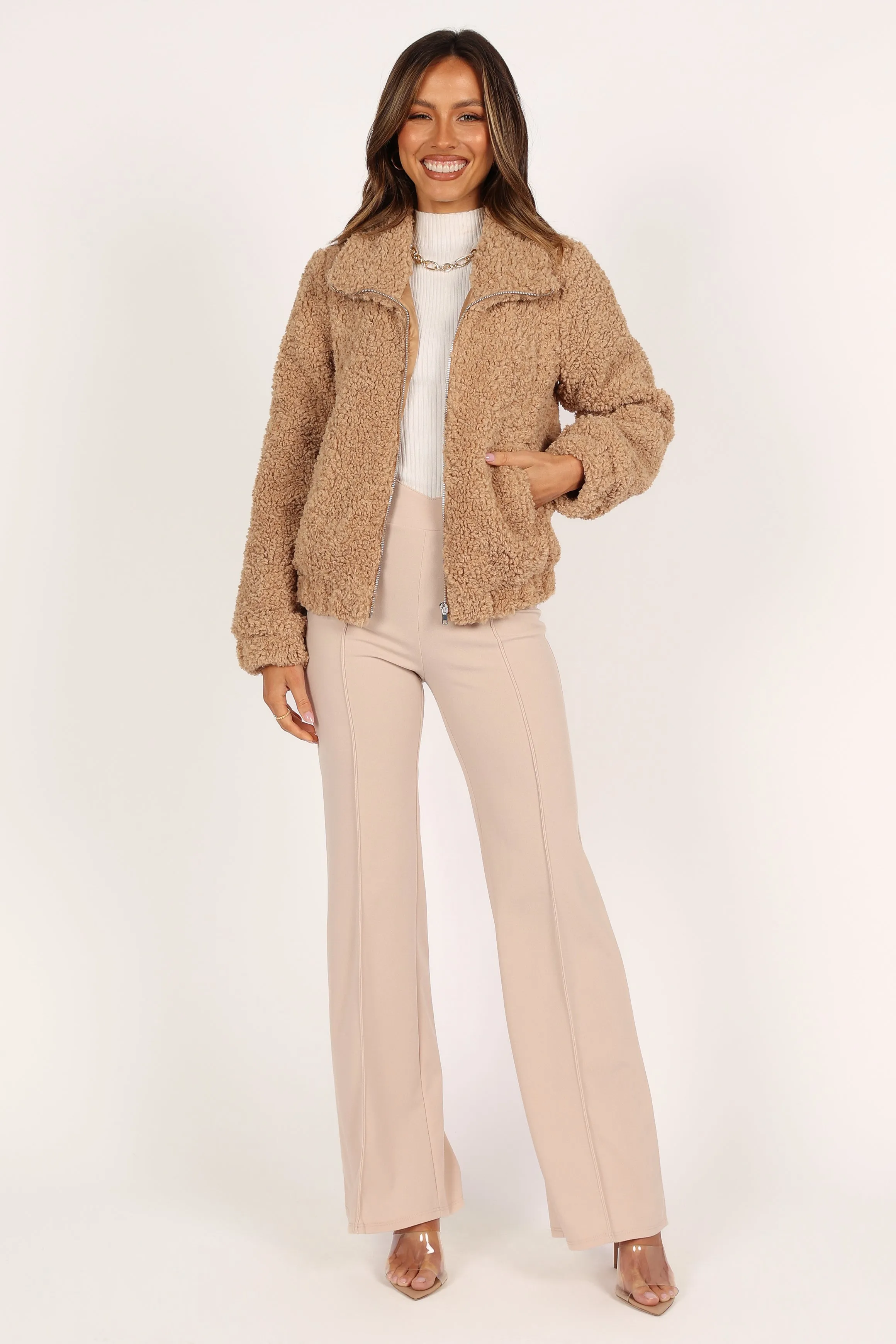 Lucia Zip Front Teddy Jacket - Camel sold by Petal & Pup product image thumbnail 4