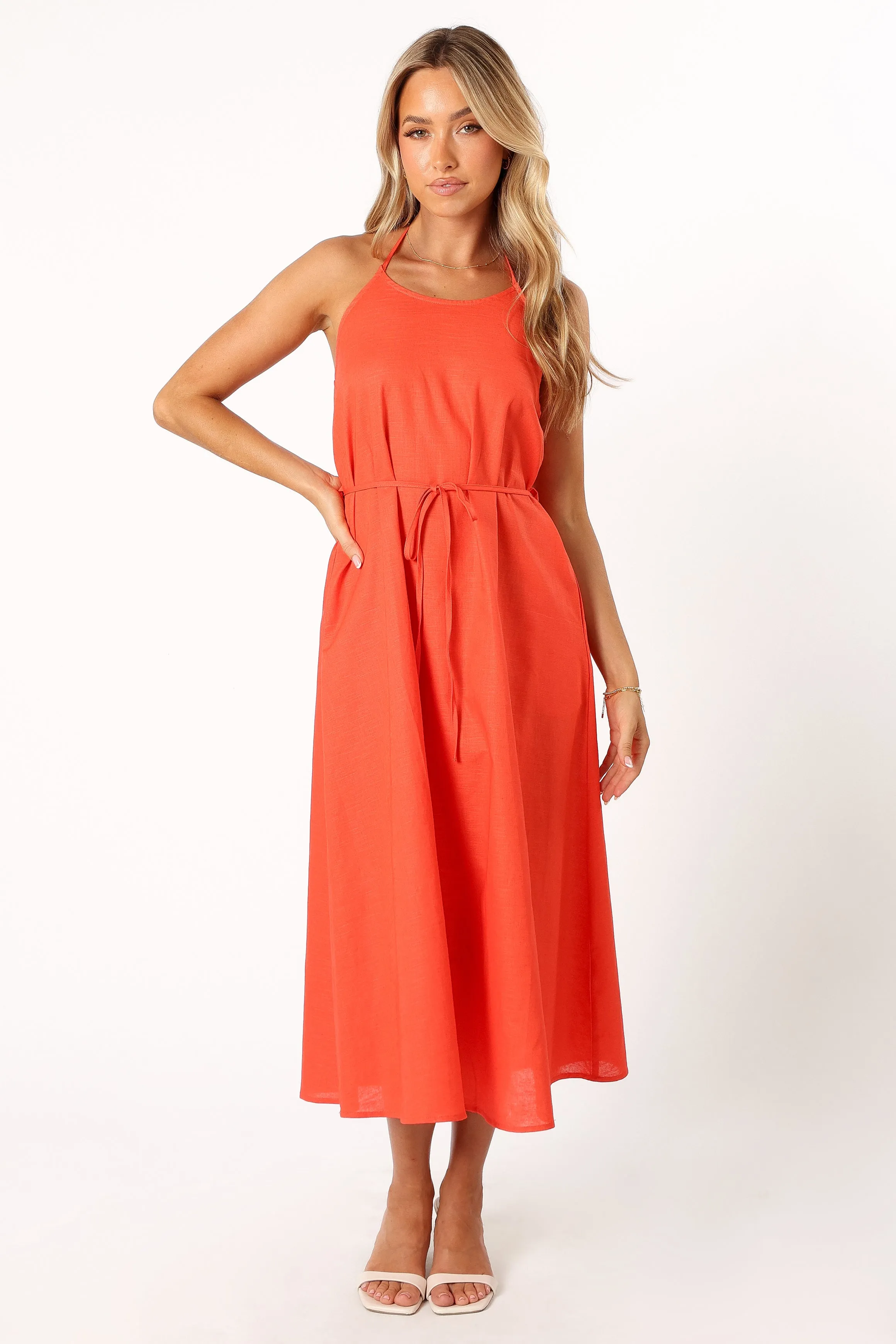 Nadine Halterneck Midi Dress - Coral sold by Petal & Pup