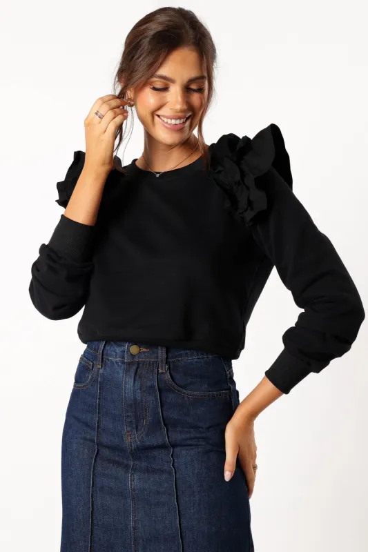 Cora Ruffle Sleeve Sweatshirt - Black sold by Petal & Pup