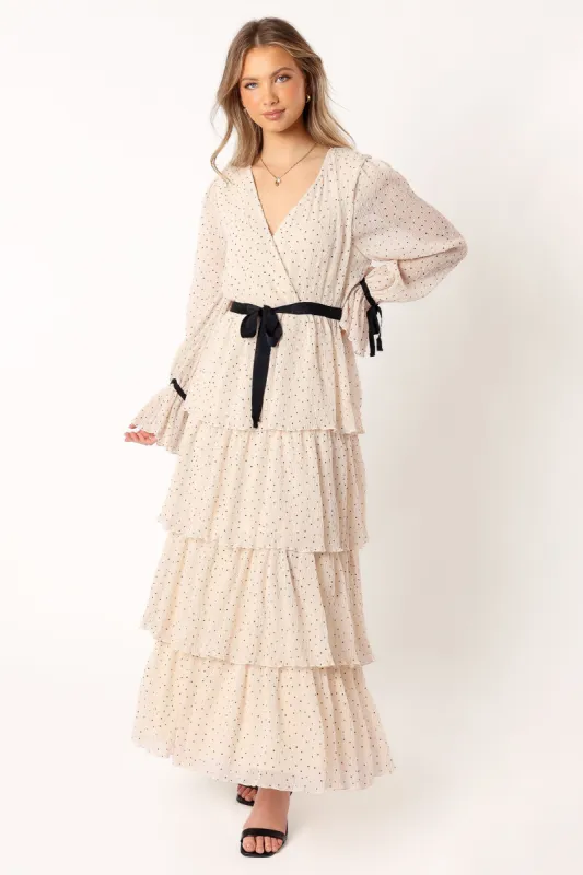 Antoinette Long Sleeve Tiered Maxi Dress - Cream made by Petal & Pup