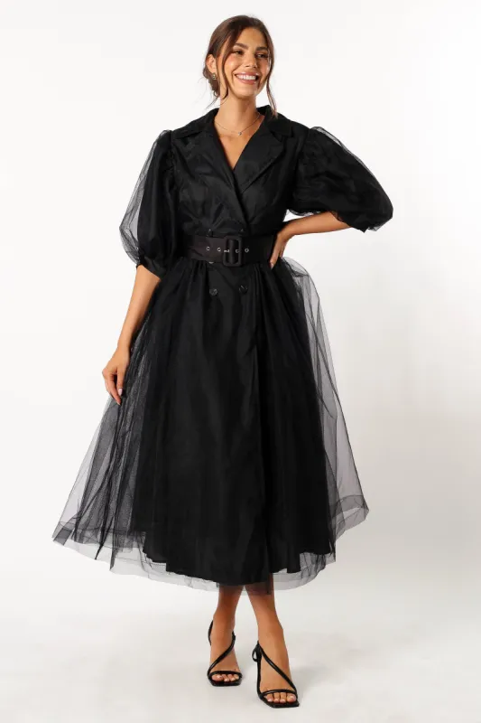 Bettie Belted Midi Dress - Black sold by Petal & Pup