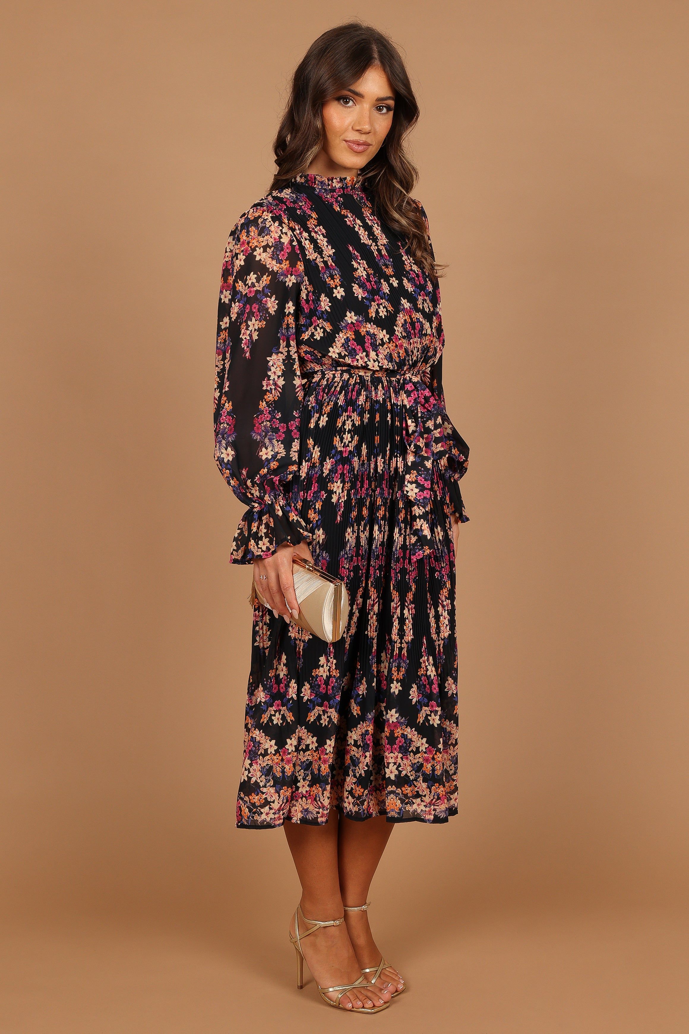 Monet Long Sleeve Pleated Midi Dress - Black sold by Petal & Pup product image thumbnail 4