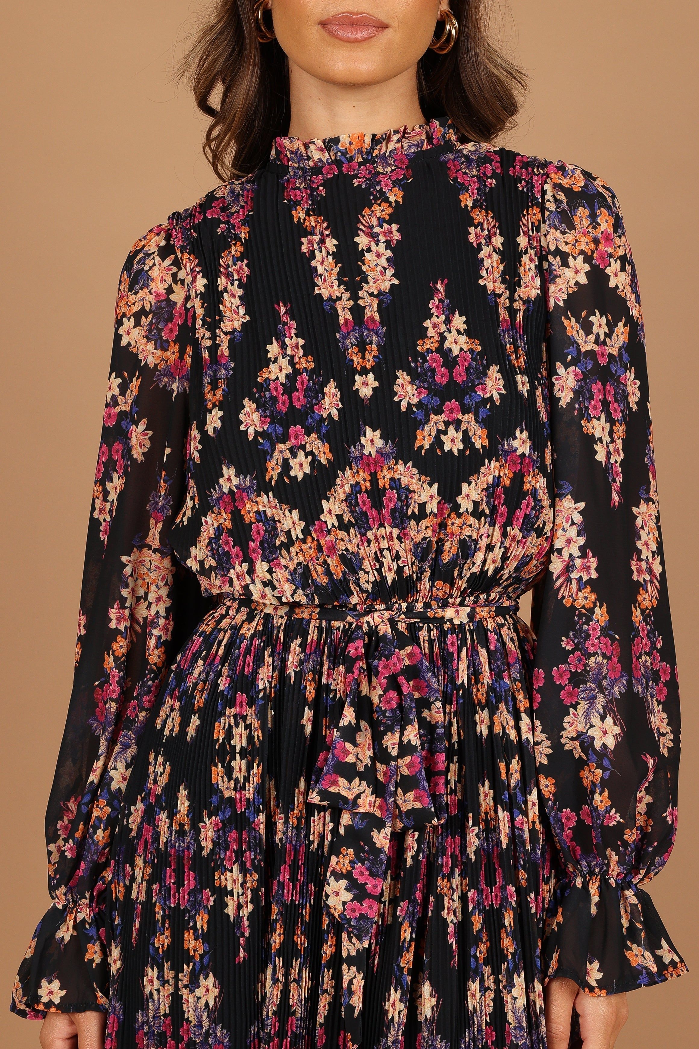 Monet Long Sleeve Pleated Midi Dress - Black sold by Petal & Pup product image thumbnail 3