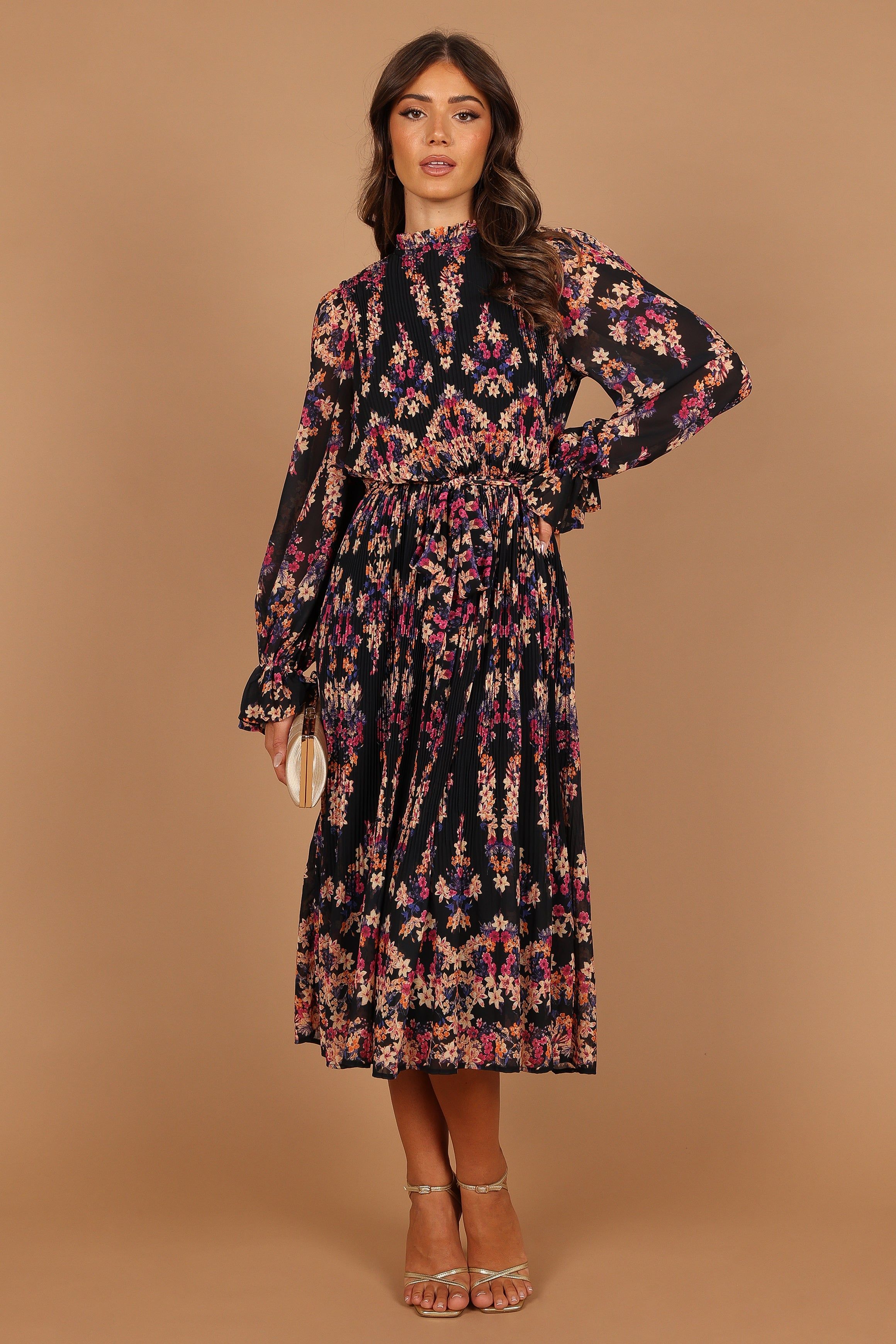 Monet Long Sleeve Pleated Midi Dress - Black sold by Petal & Pup product image thumbnail 2
