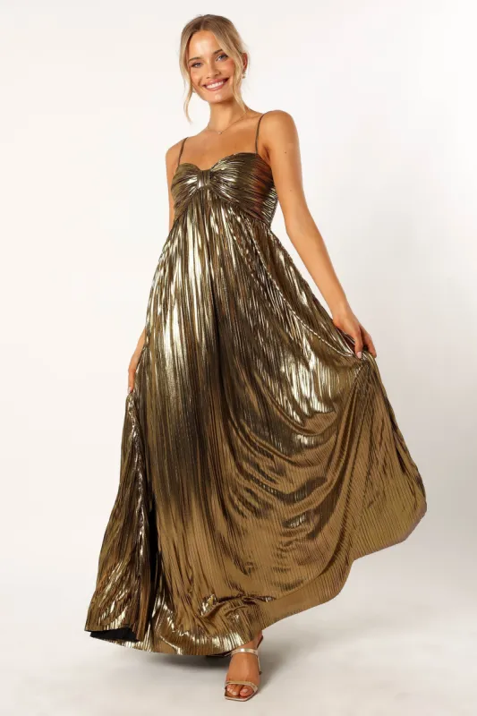 Kanthro Pleated Maxi Dress - Gold sold by Petal & Pup
