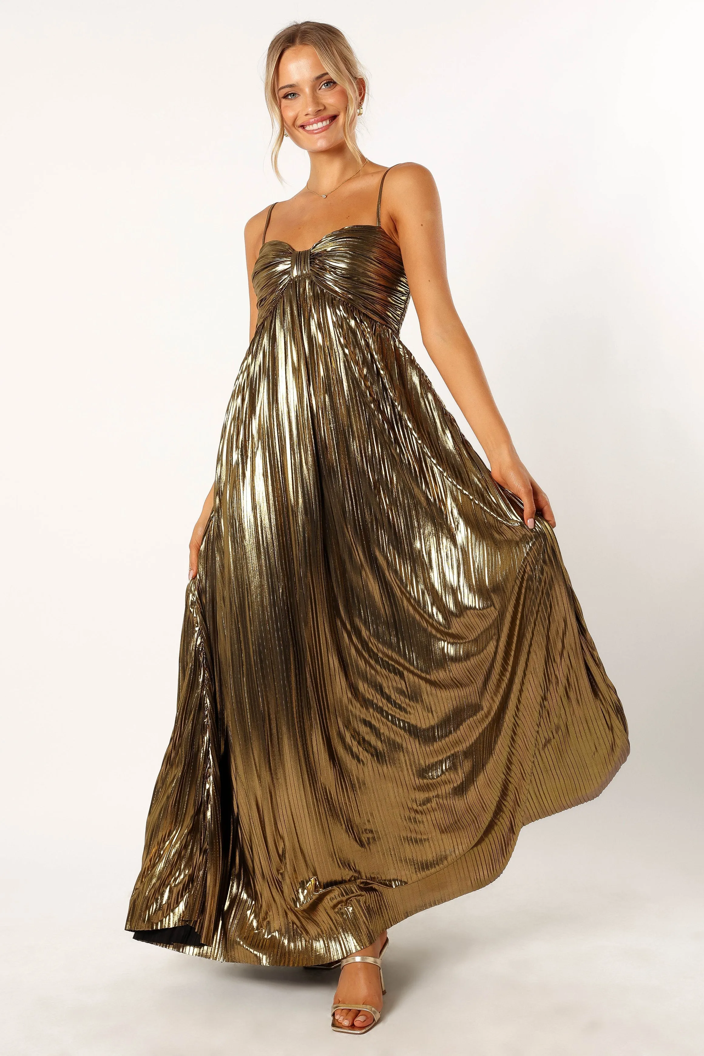 Kanthro Pleated Maxi Dress - Gold sold by Petal & Pup