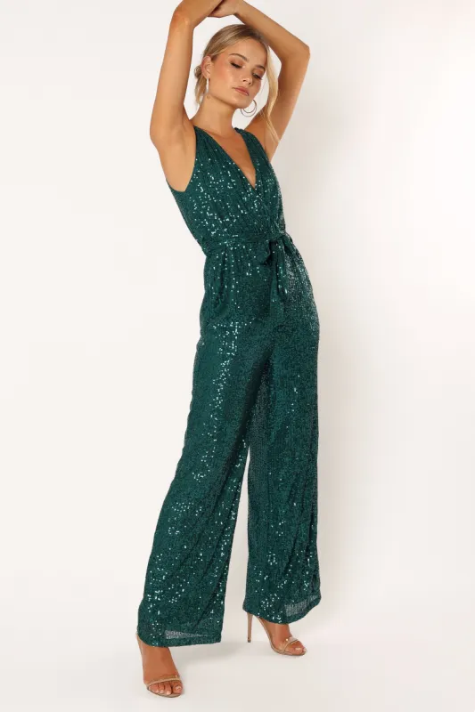 Katherine Sequin Jumpsuit - Emerald sold by Petal & Pup