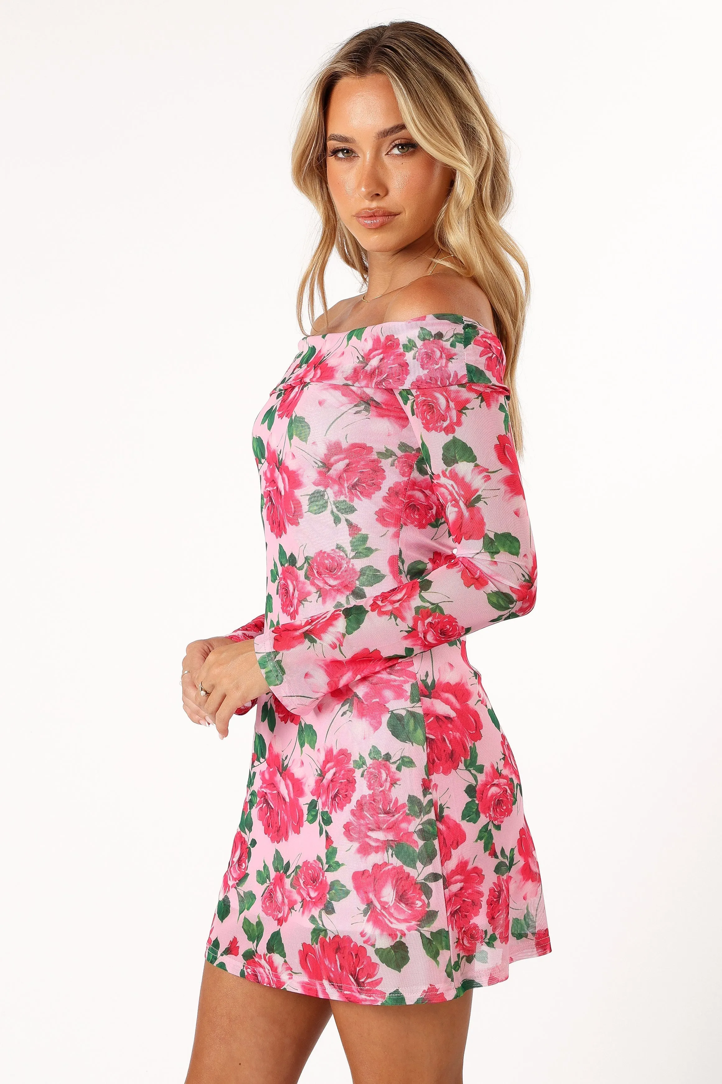 Bisou Off Shoulder Mini Dress - Rose Floral sold by Petal & Pup product image thumbnail 3