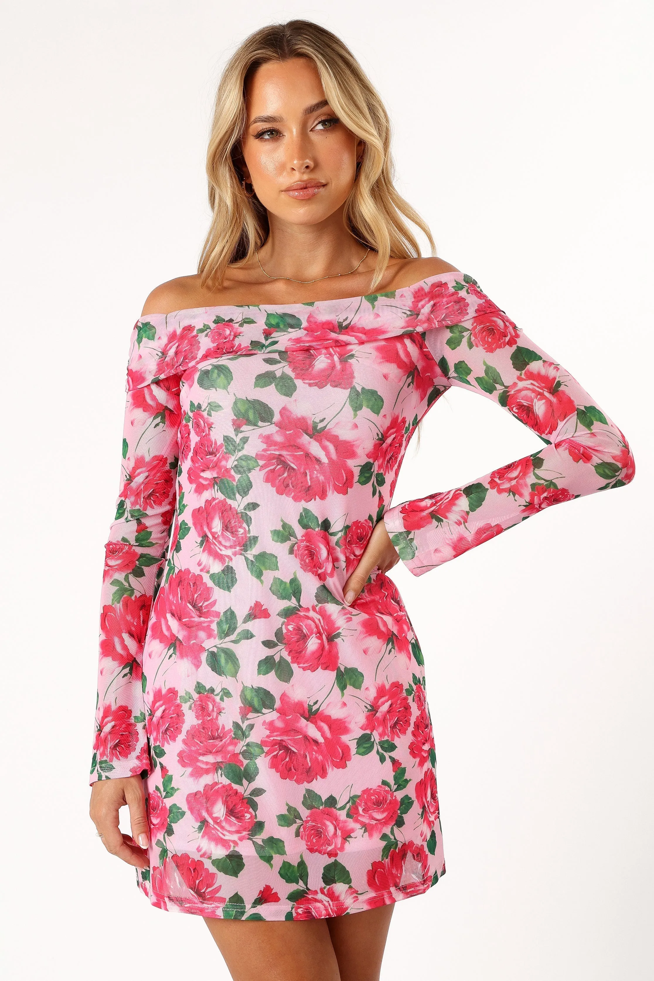 Bisou Off Shoulder Mini Dress - Rose Floral sold by Petal & Pup