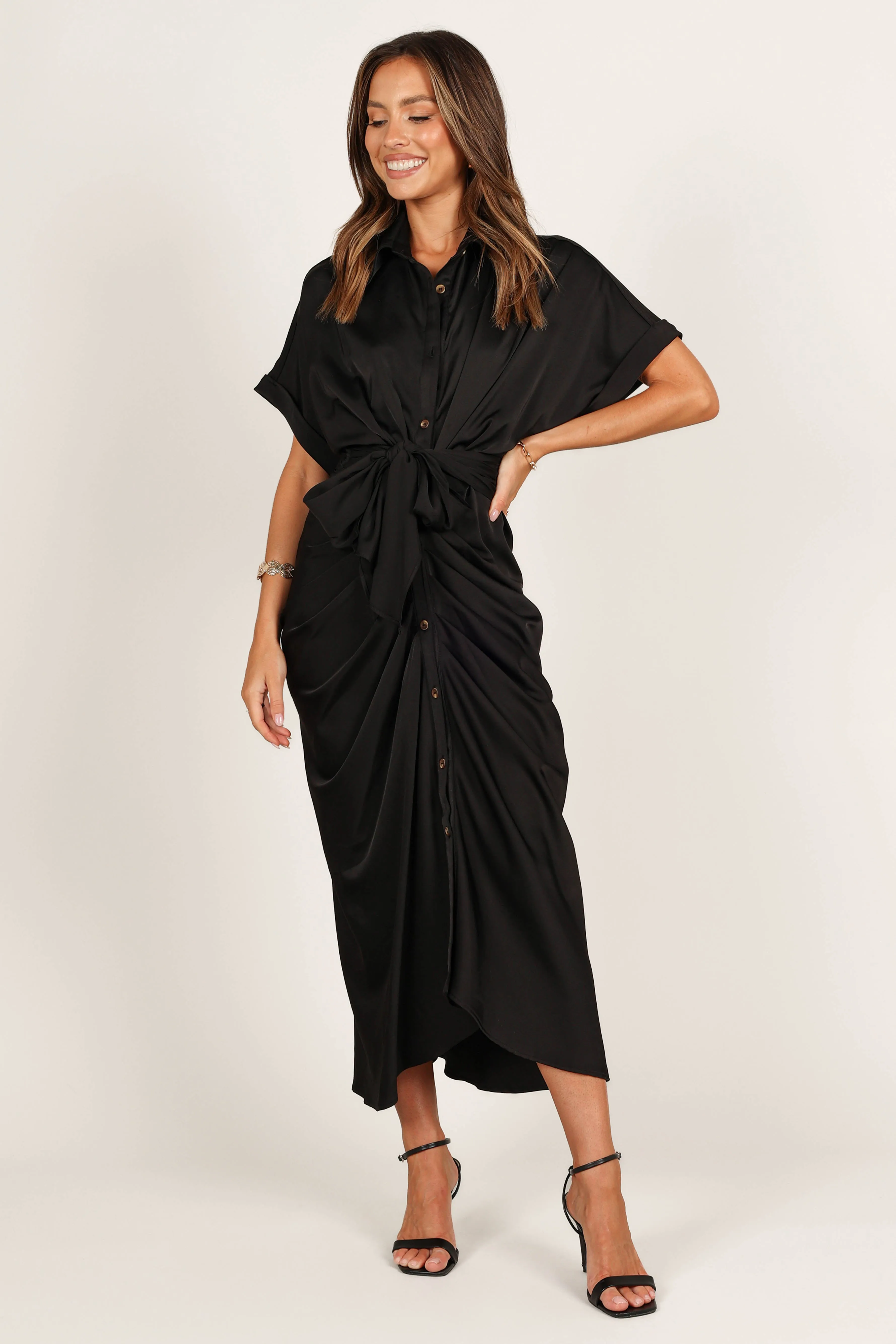 Stefan Wrap Front Midi Dress - Black sold by Petal & Pup